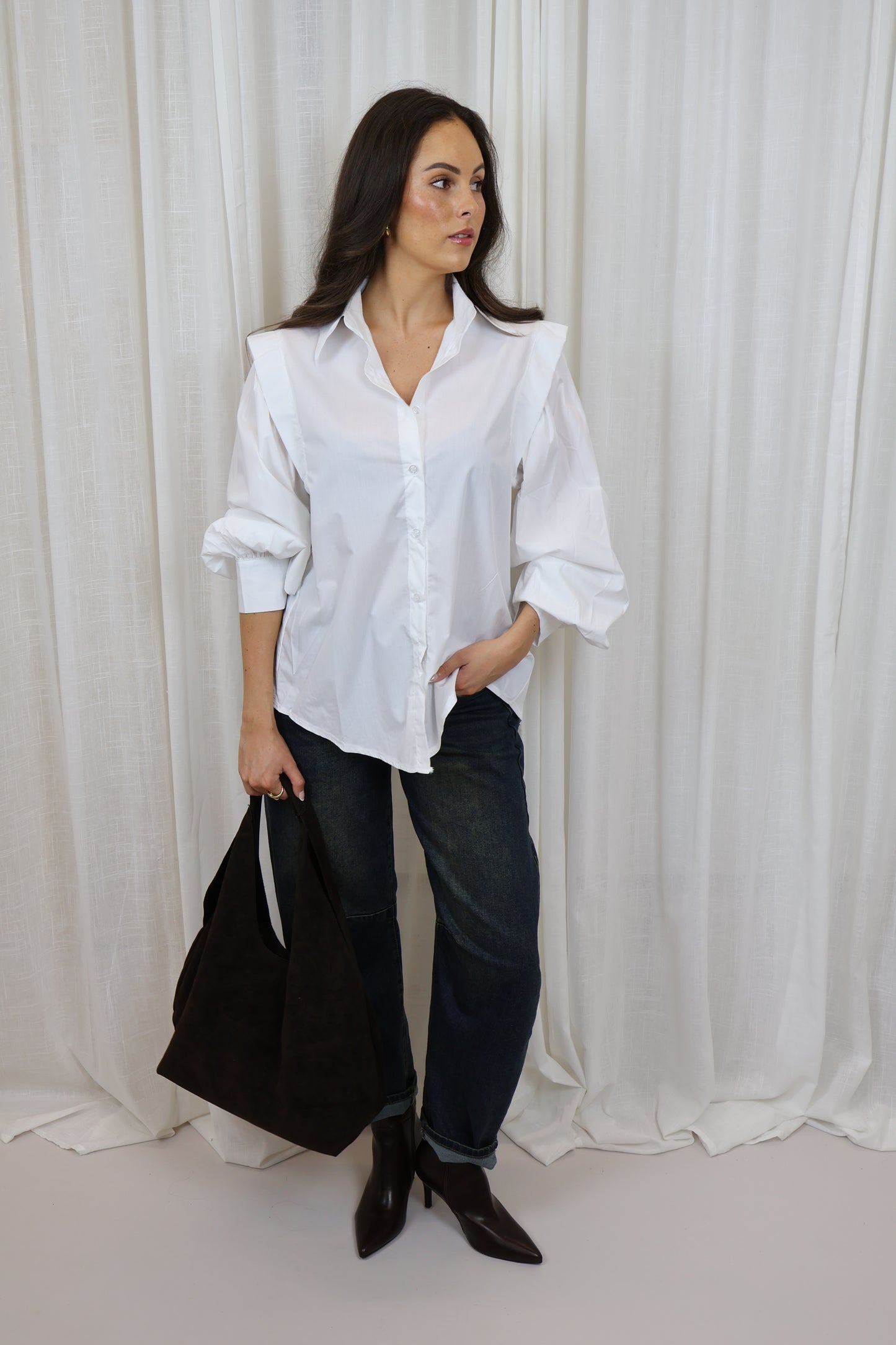 Blouse oversized met pofmouw - Wit