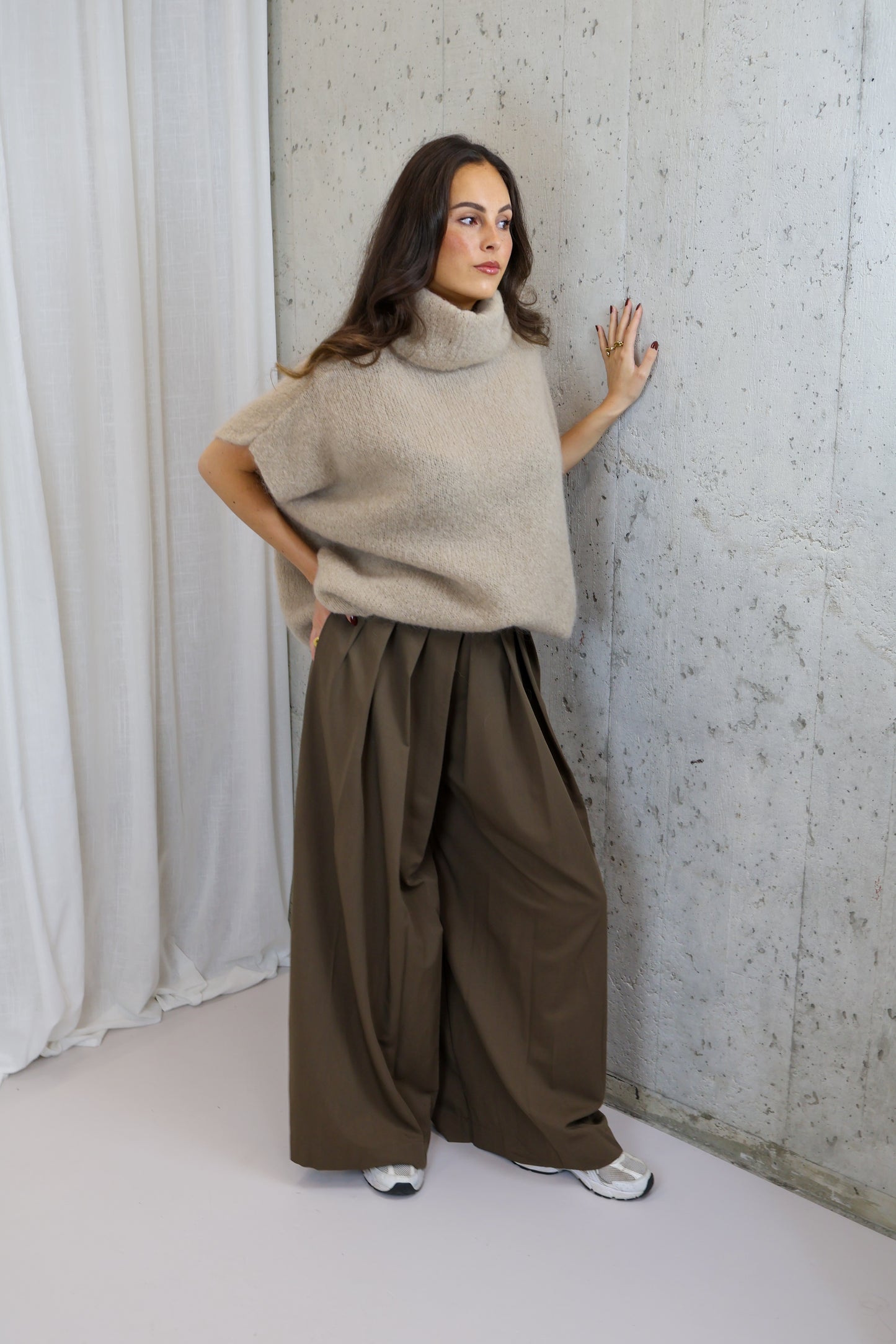 Trui met col mohair - Beige