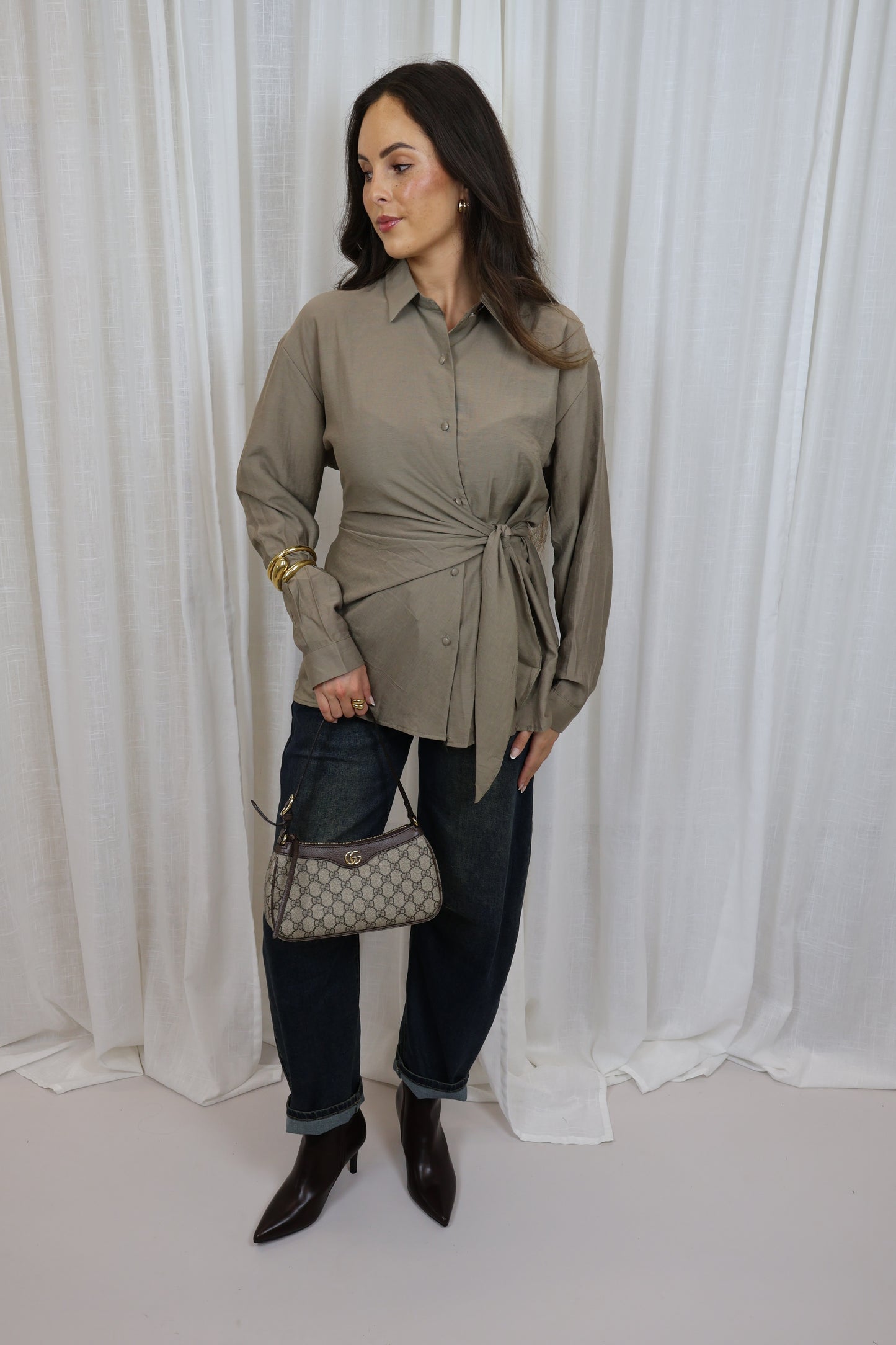 Blouse met knoop - Khaki