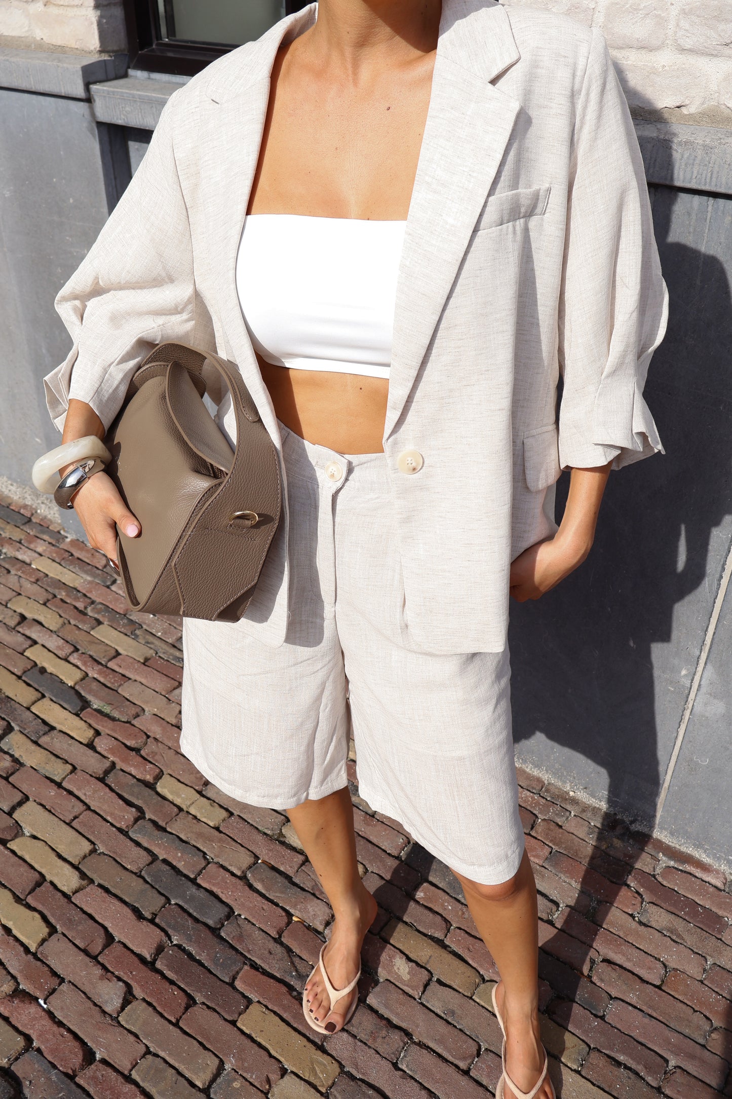 Bermuda short linnen - Beige