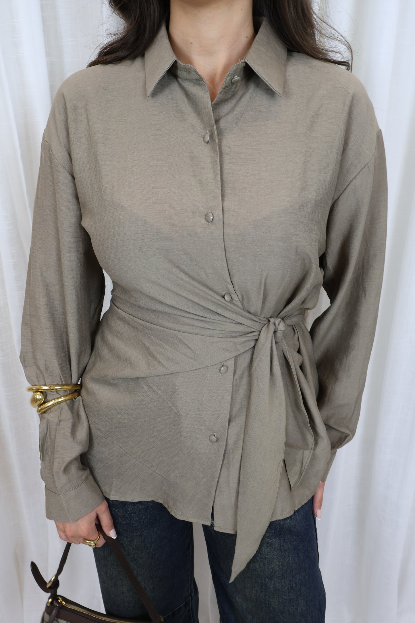 Blouse met knoop - Khaki
