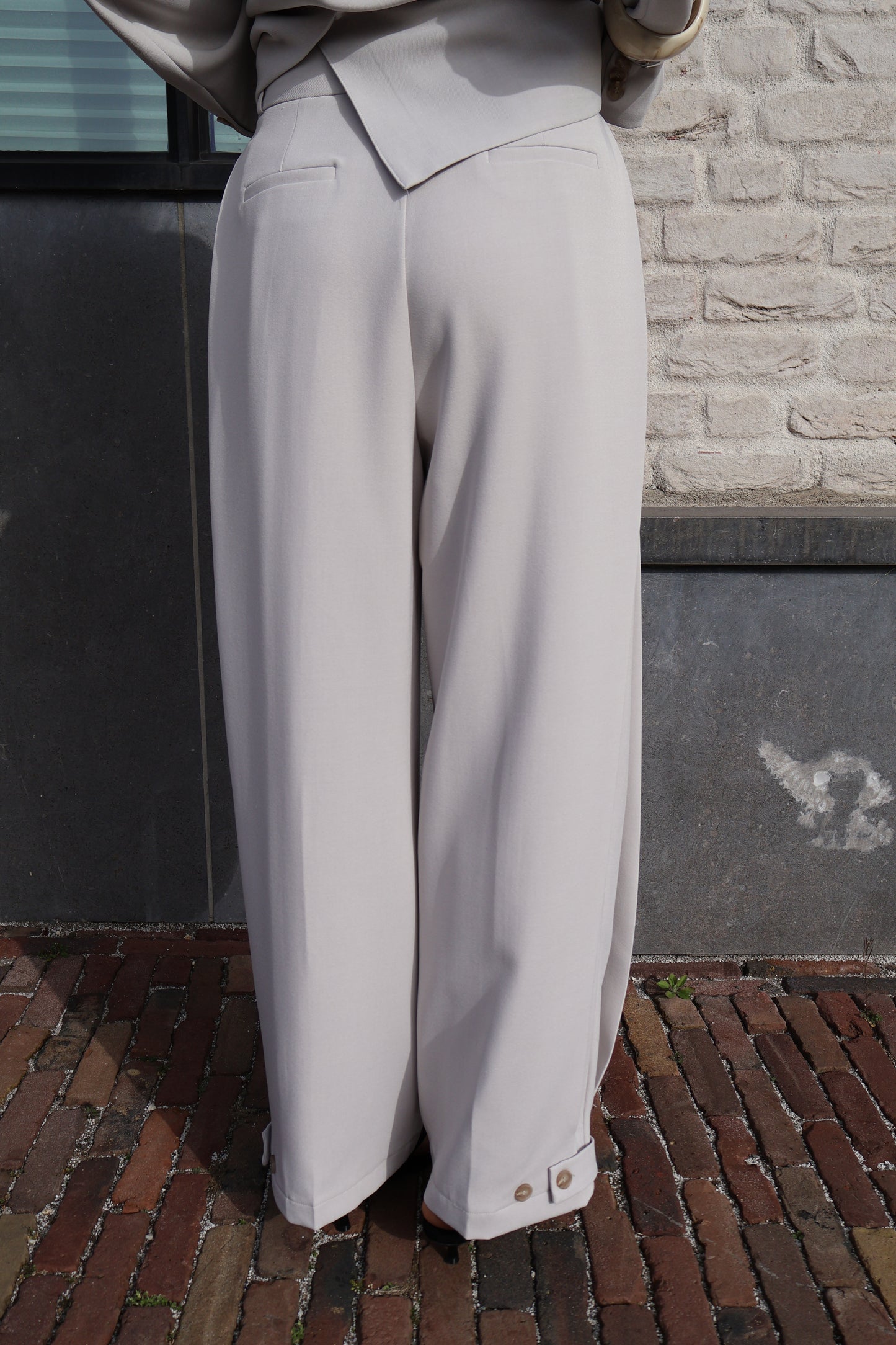 Pantalon met zij plooi - Gris clair