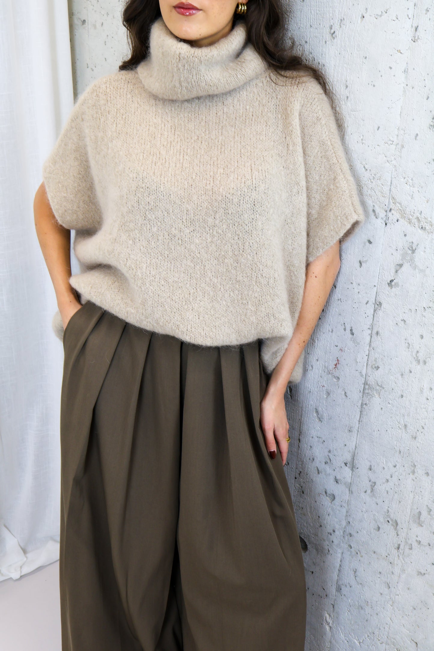 Trui met col mohair - Beige