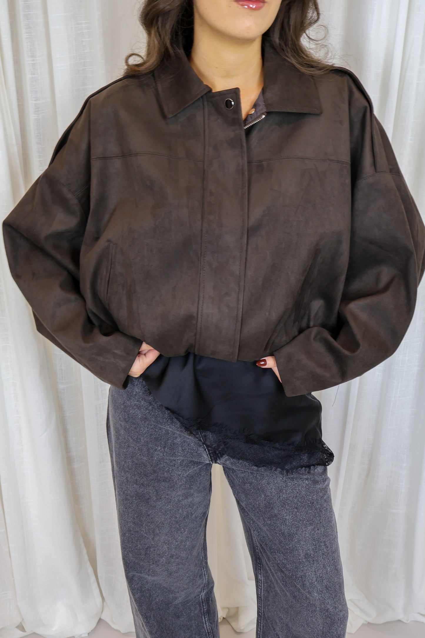 Suède bomber - Donkerbruin