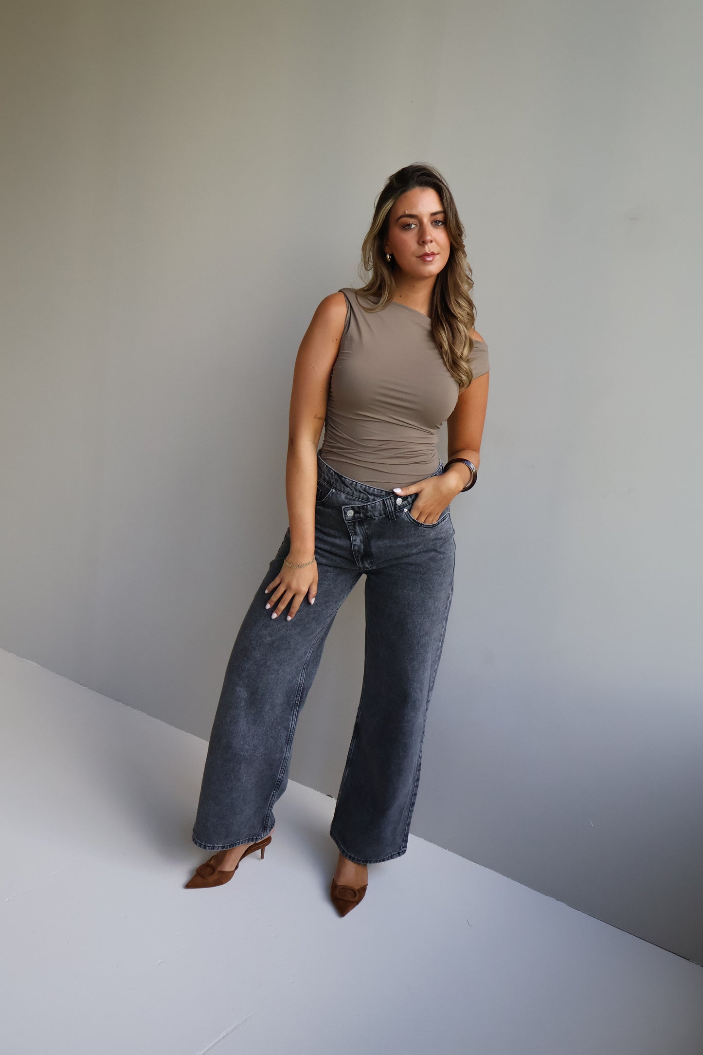 Jeans schuine sluiting - Donker Grijs
