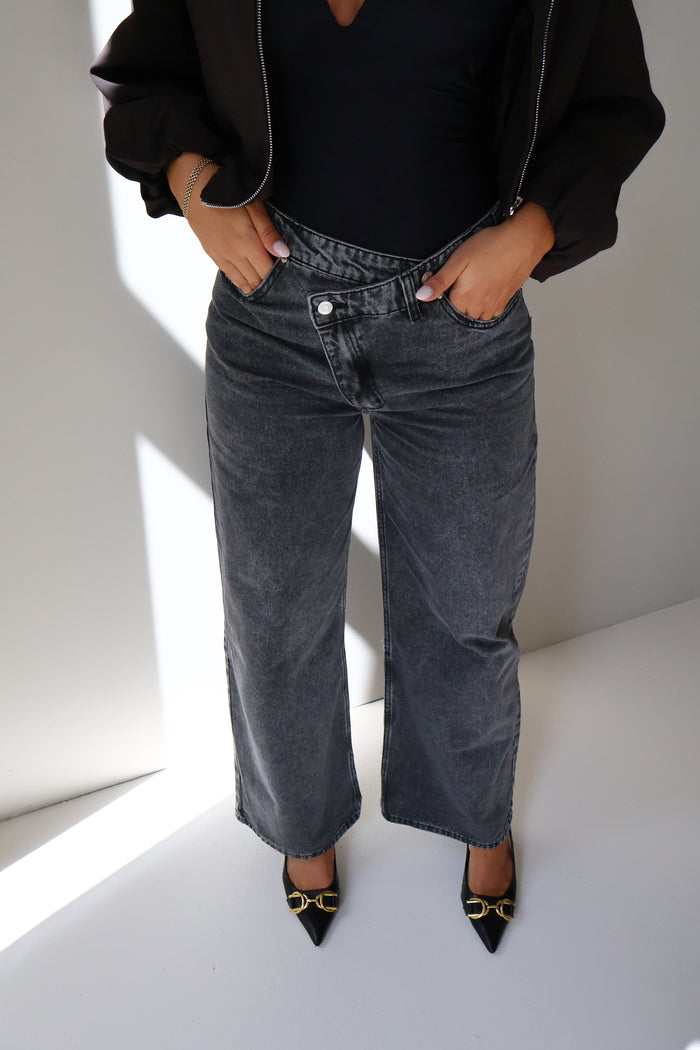 Jeans schuine sluiting - Donker Grijs