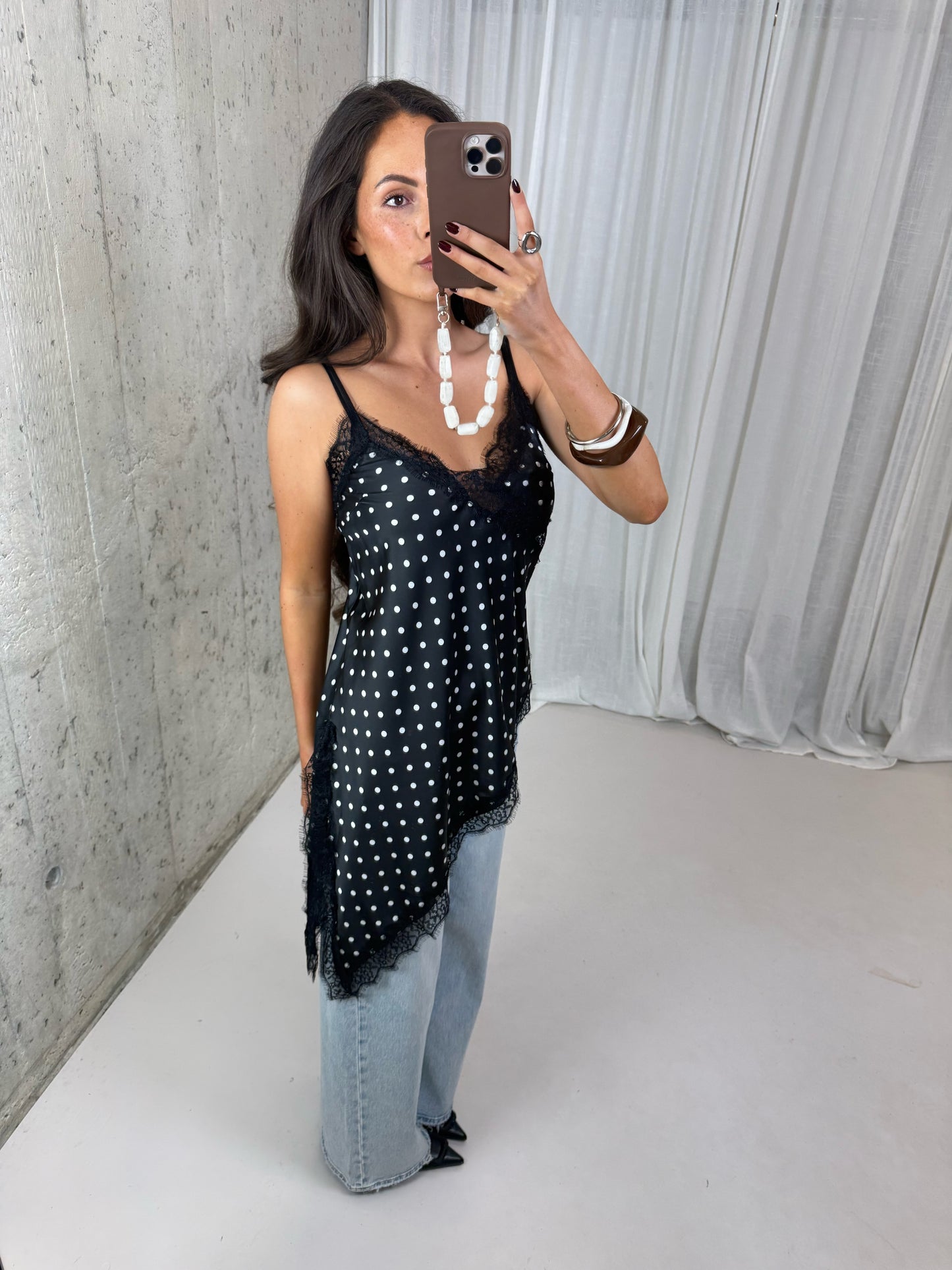 Polka dot lace top - Zwart