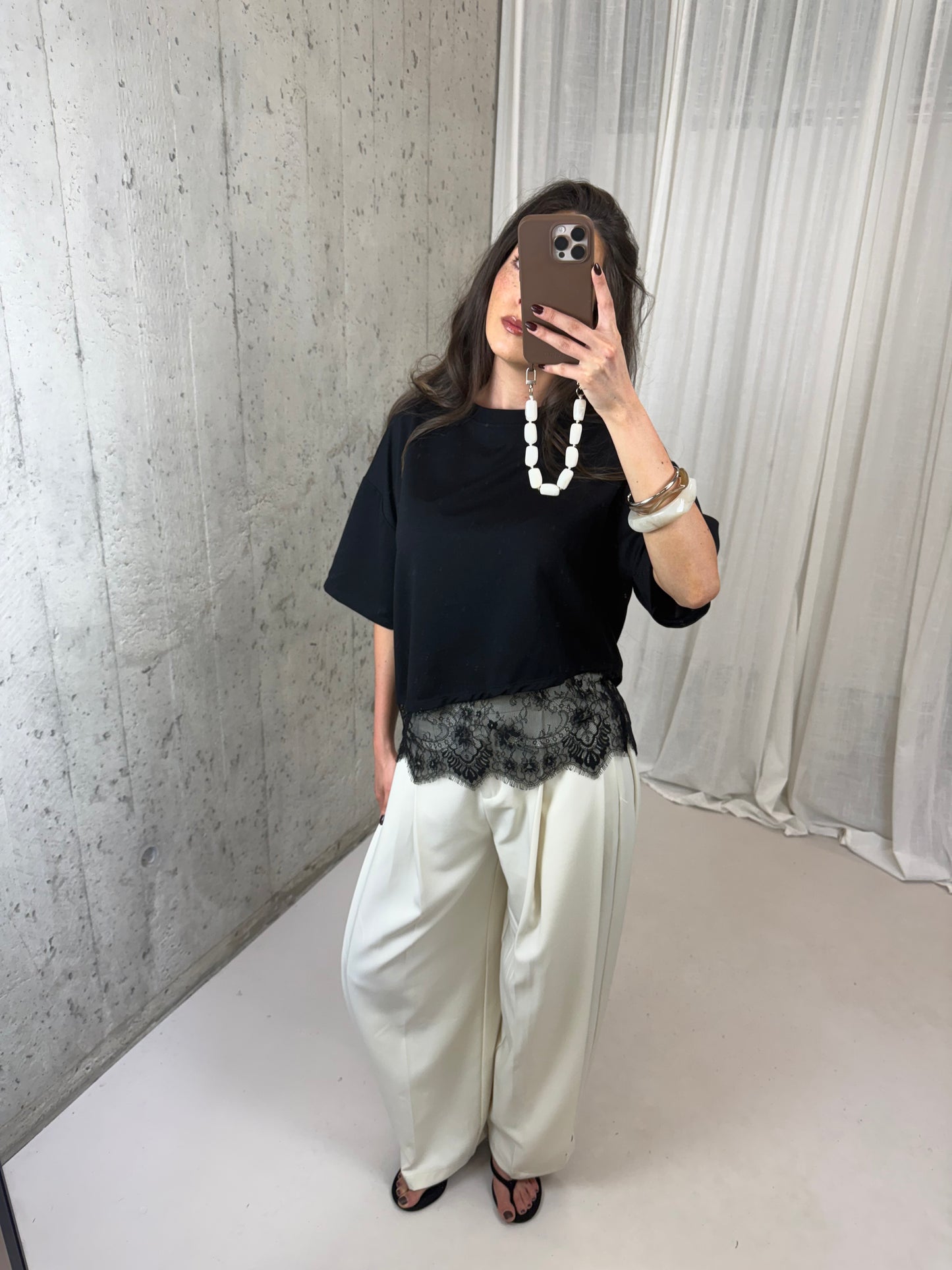 Shirt met kant - Zwart
