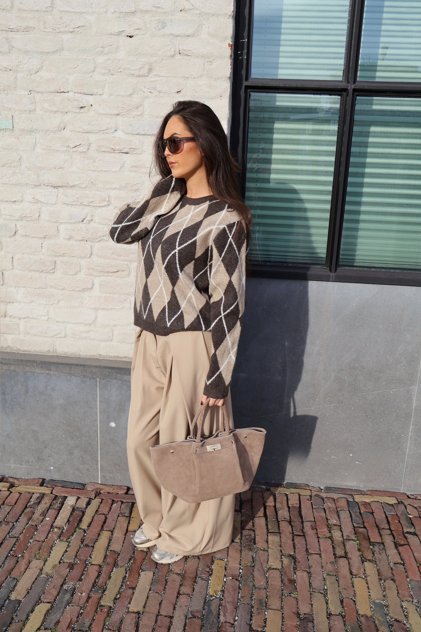 Trui ruit - Donker bruin met beige