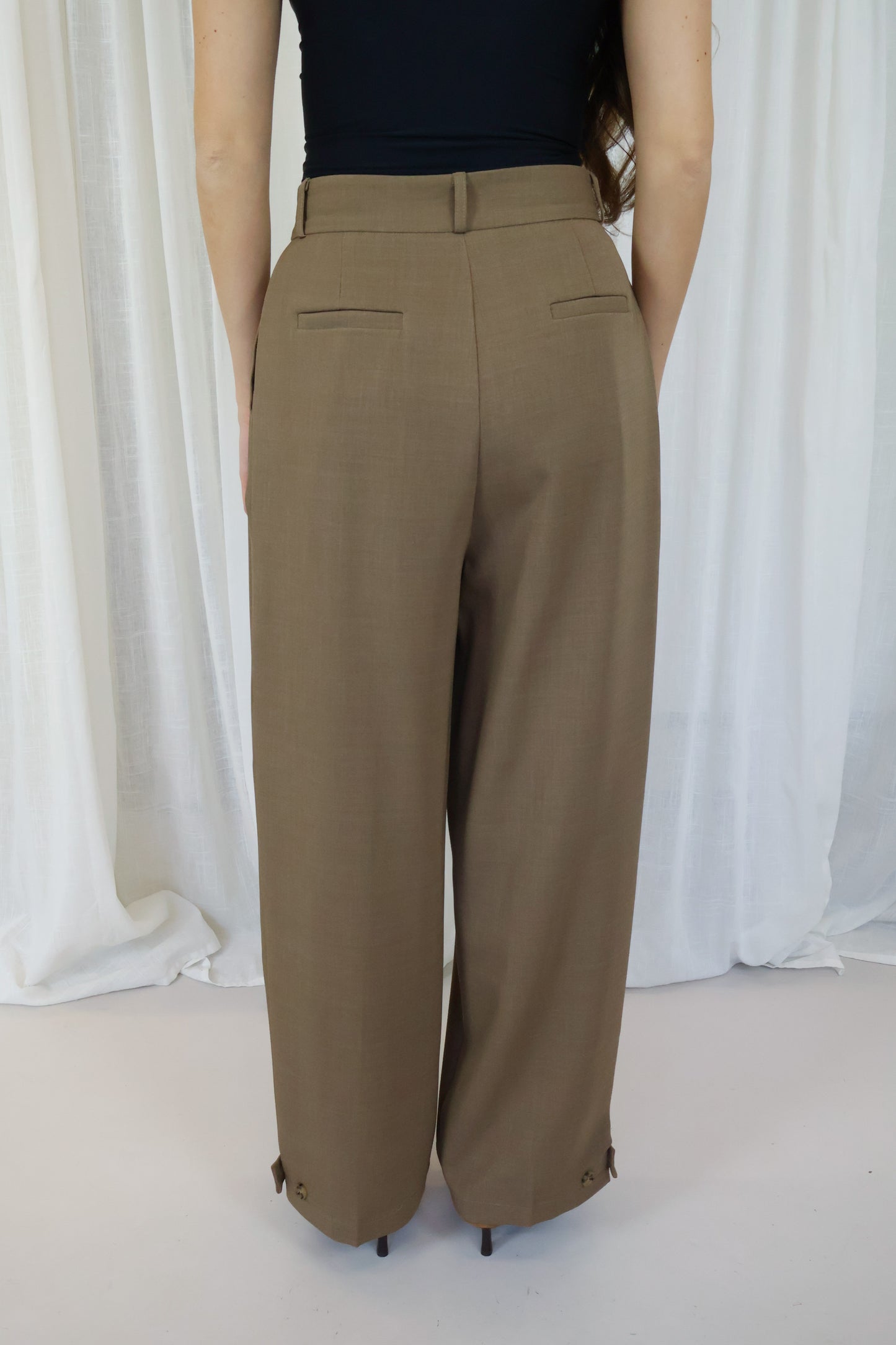Pantalon met zij plooi - Camel