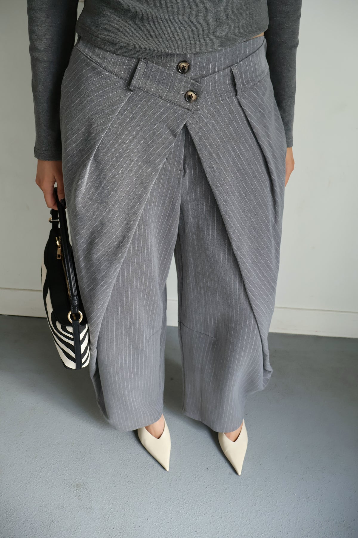 Gestreepte overslag pantalon - Grijs