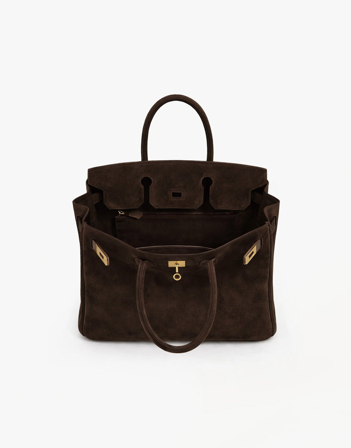 Donkerbruine Grote Suede Gouden Detail - Tas