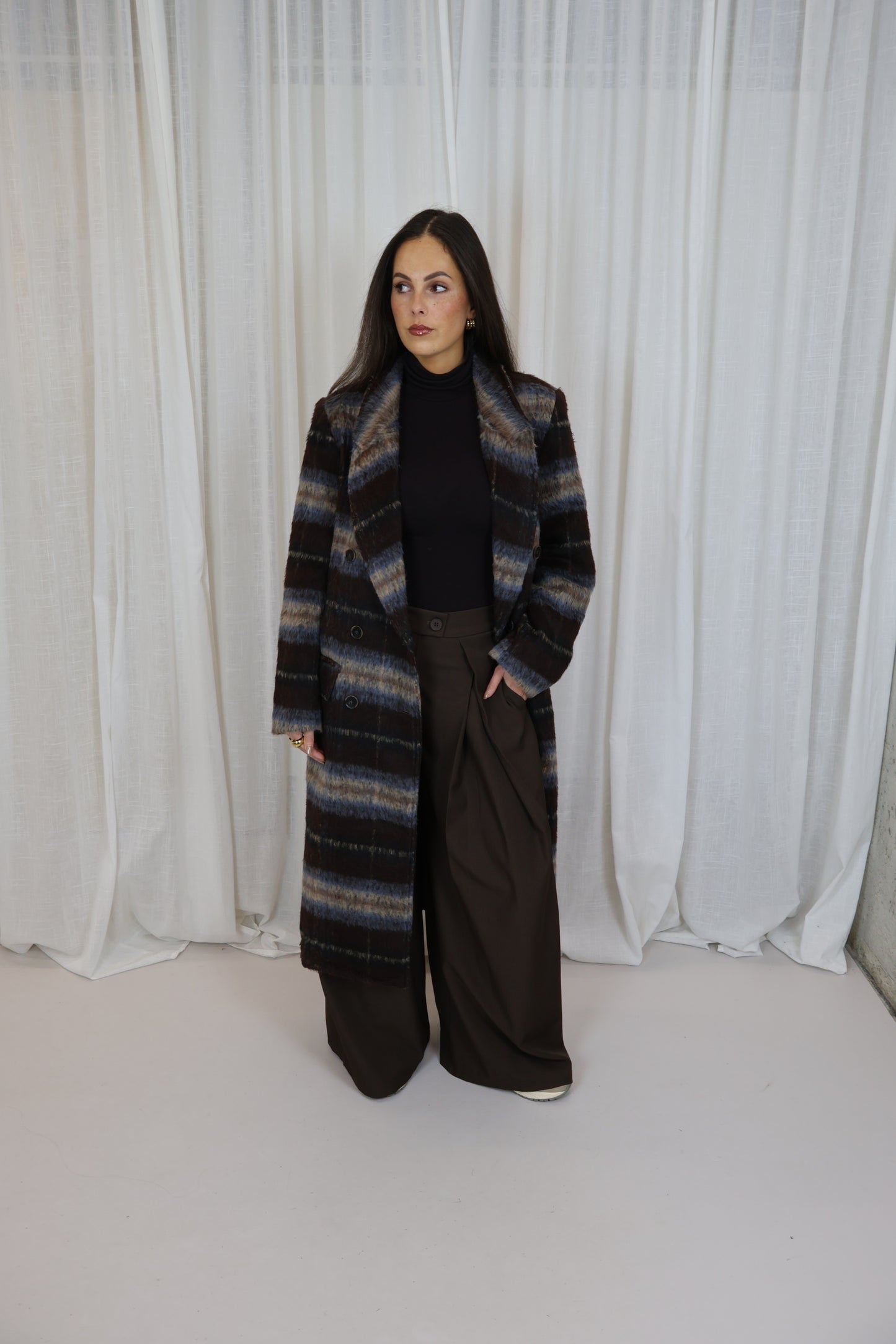 Lange jas met ruit - Bruin