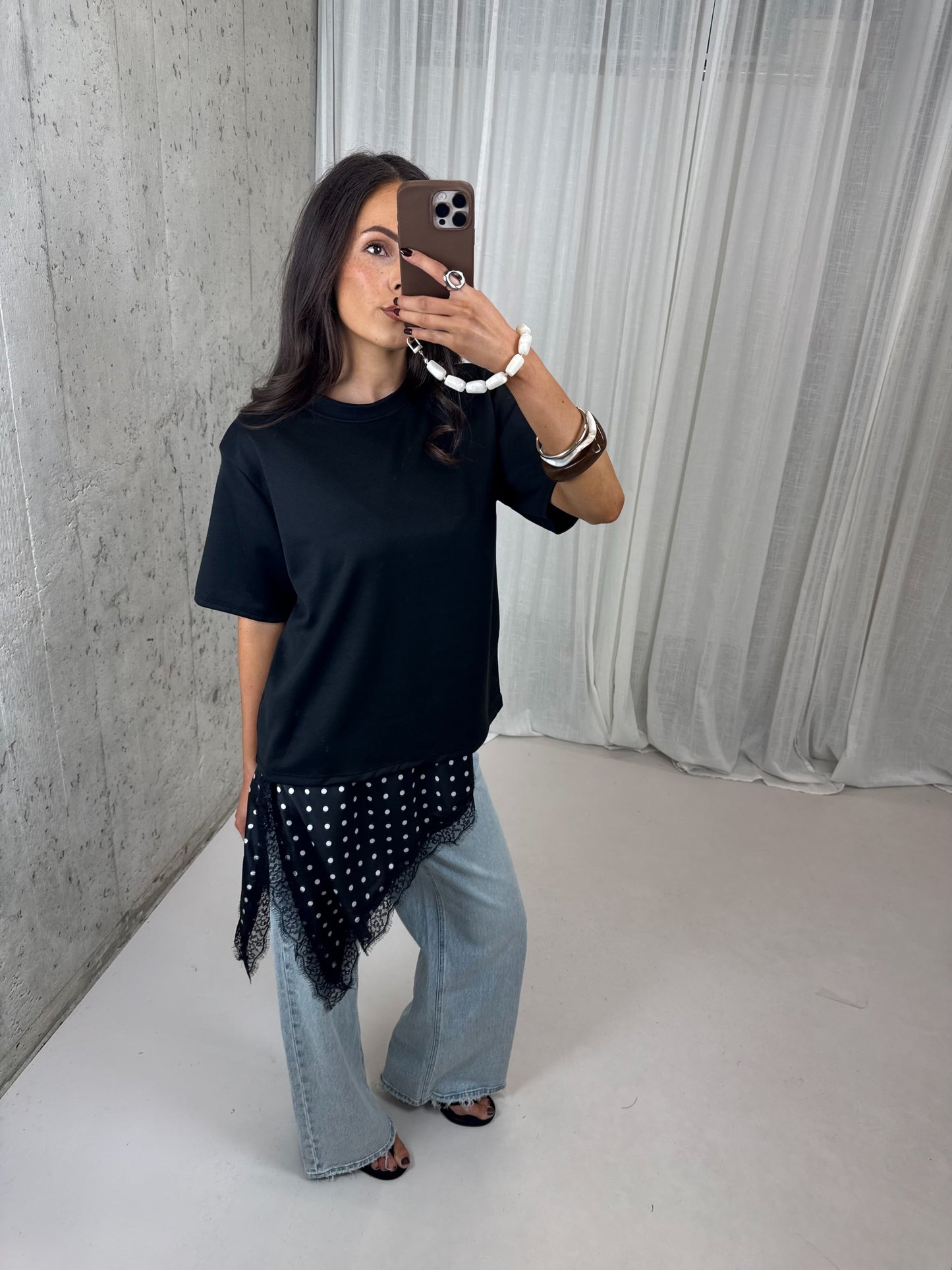 Basic shirt met schoudervulling - Zwart