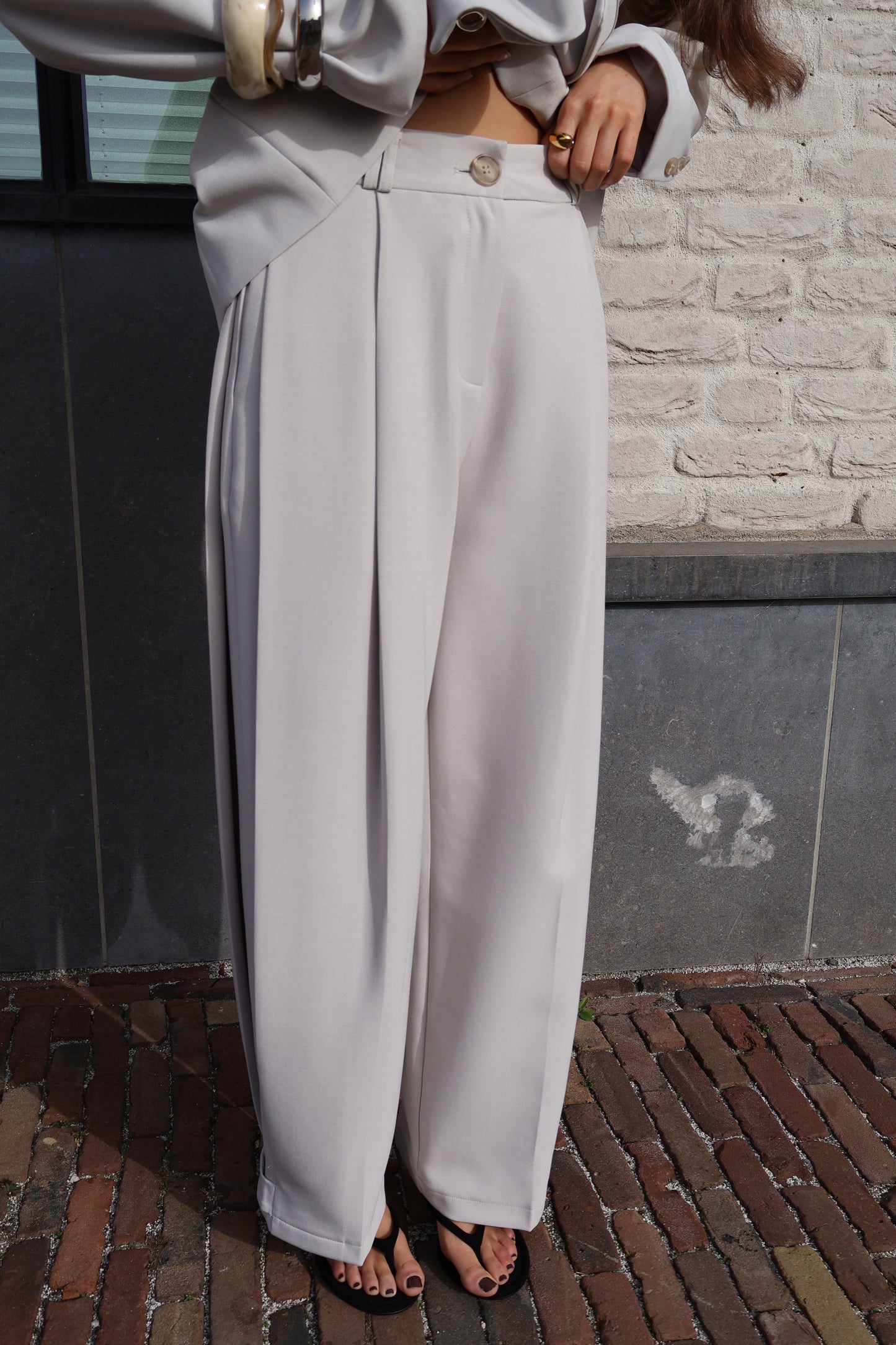 Pantalon met zij plooi - Gris clair