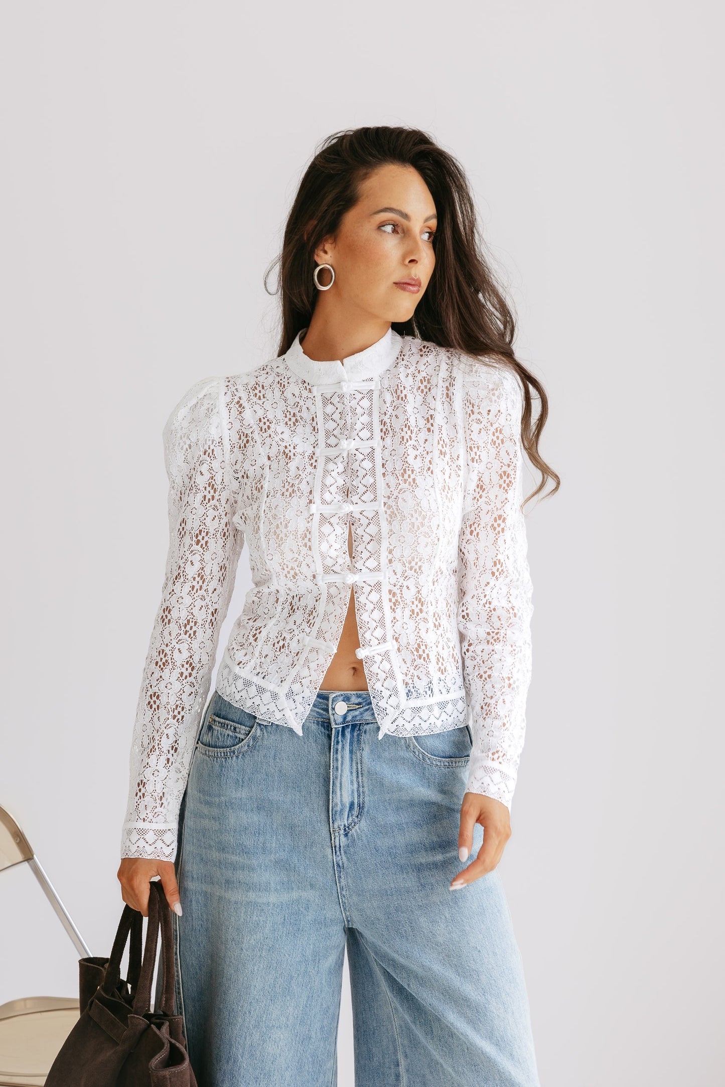 Kanten blouse lange mouw - Wit