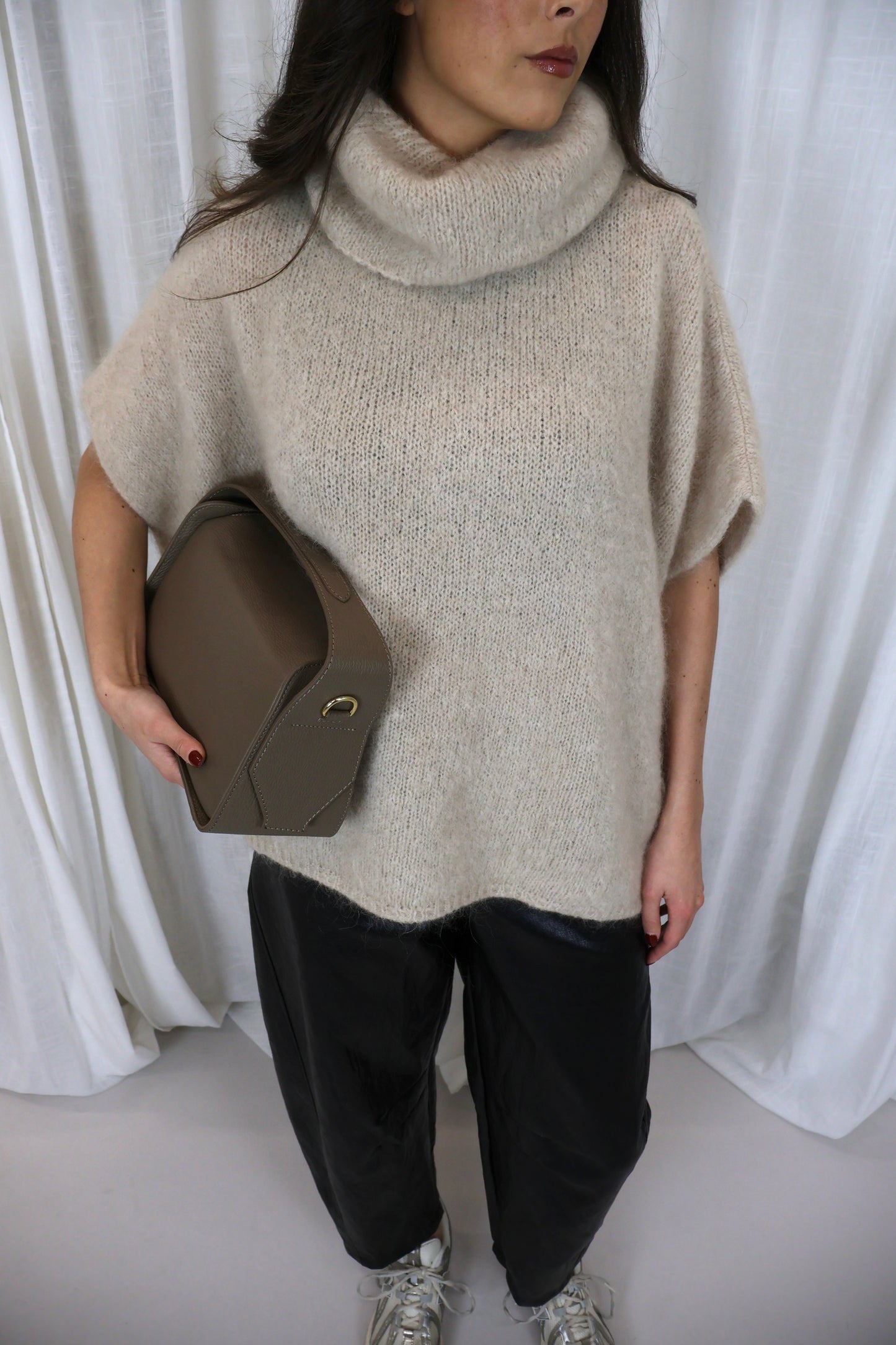 Trui met col mohair - Crème