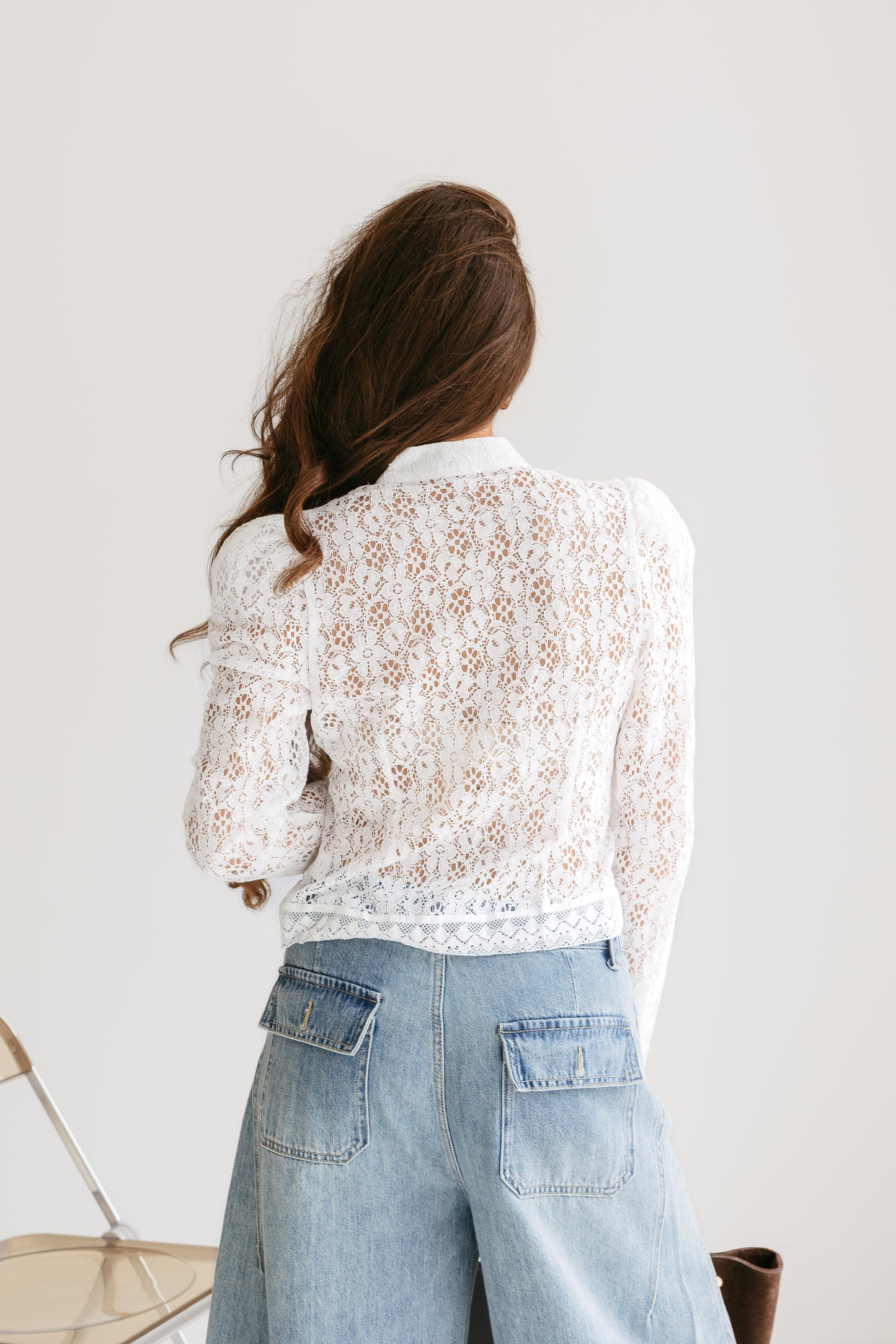 Kanten blouse lange mouw - Wit