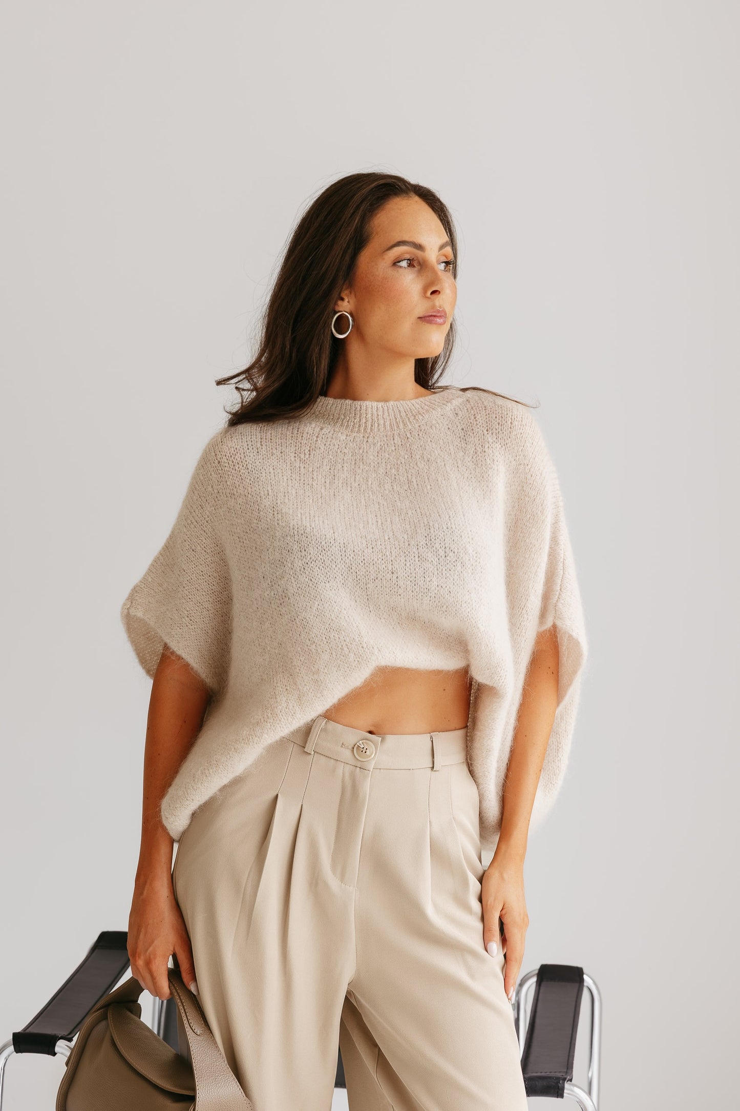 Mohiar trui ronde hals - Licht beige