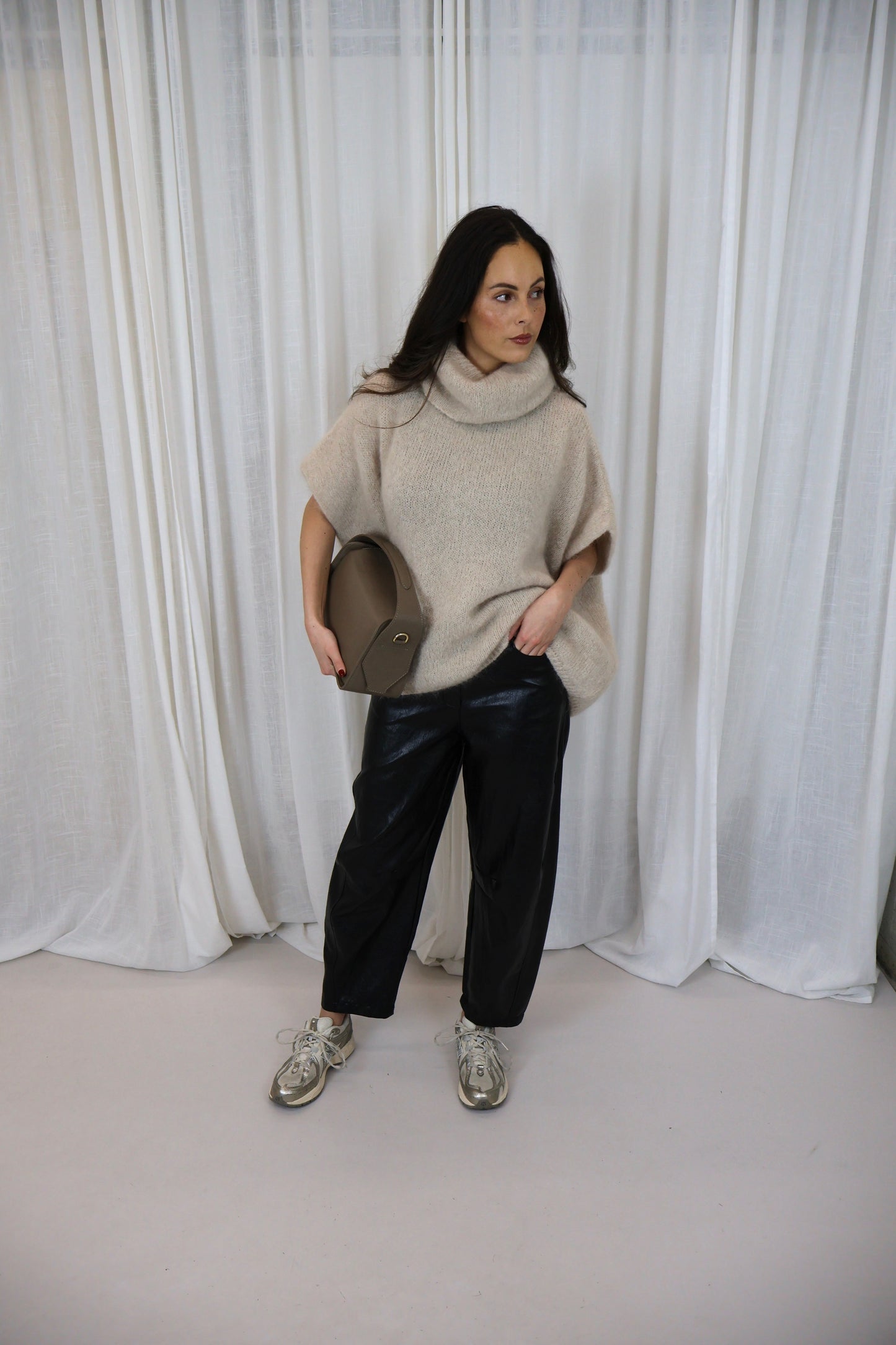 Trui met col mohair - Crème