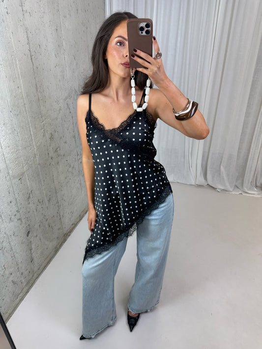 Polka dot lace top - Zwart