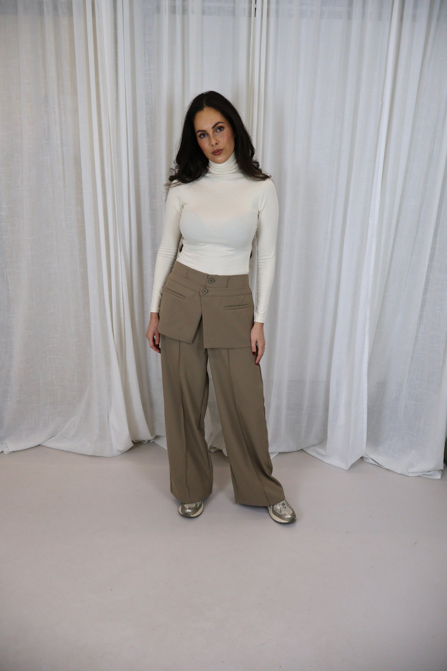 Pantalon met flap - Beige