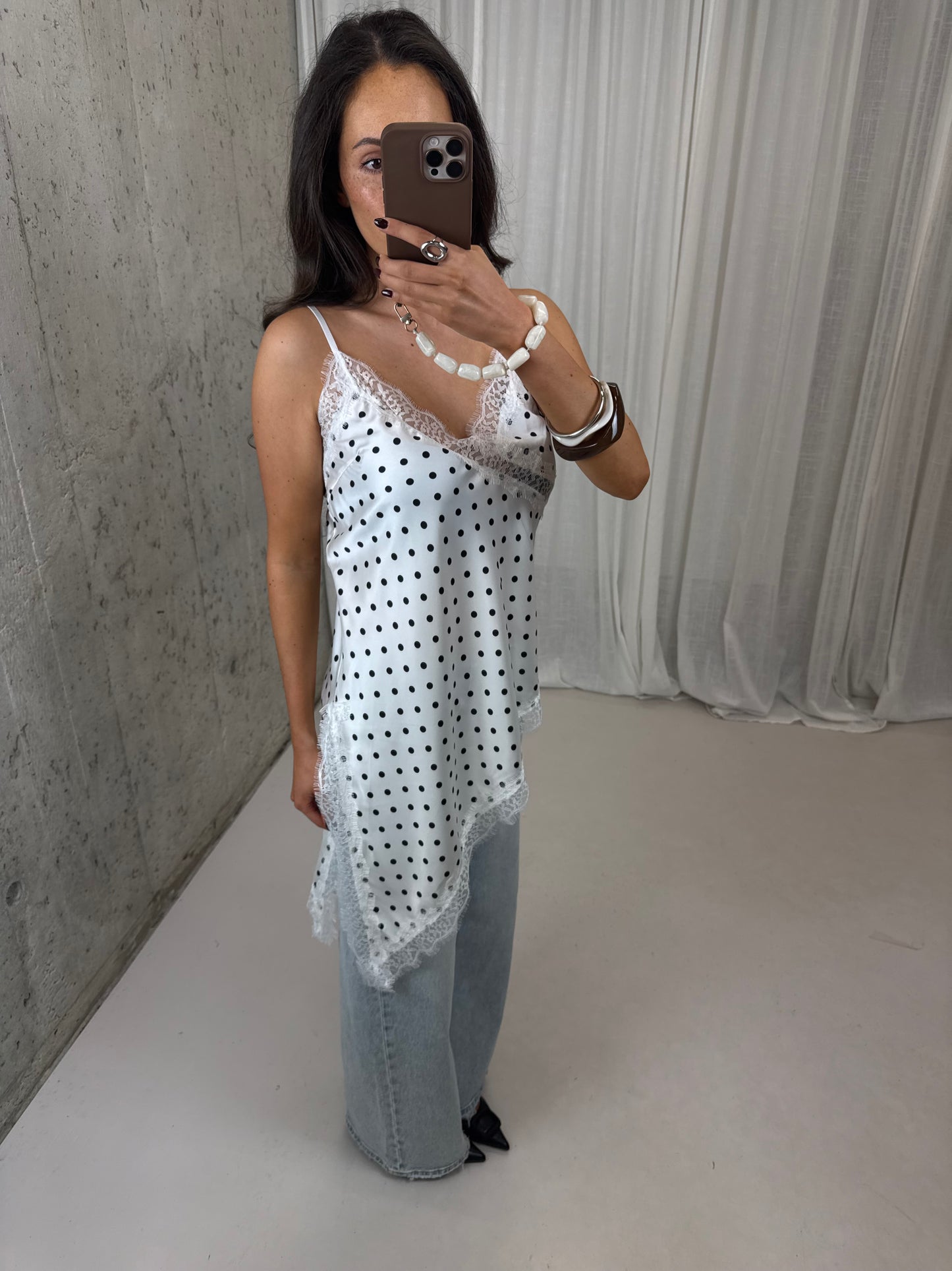 Polka dot lace top - Wit