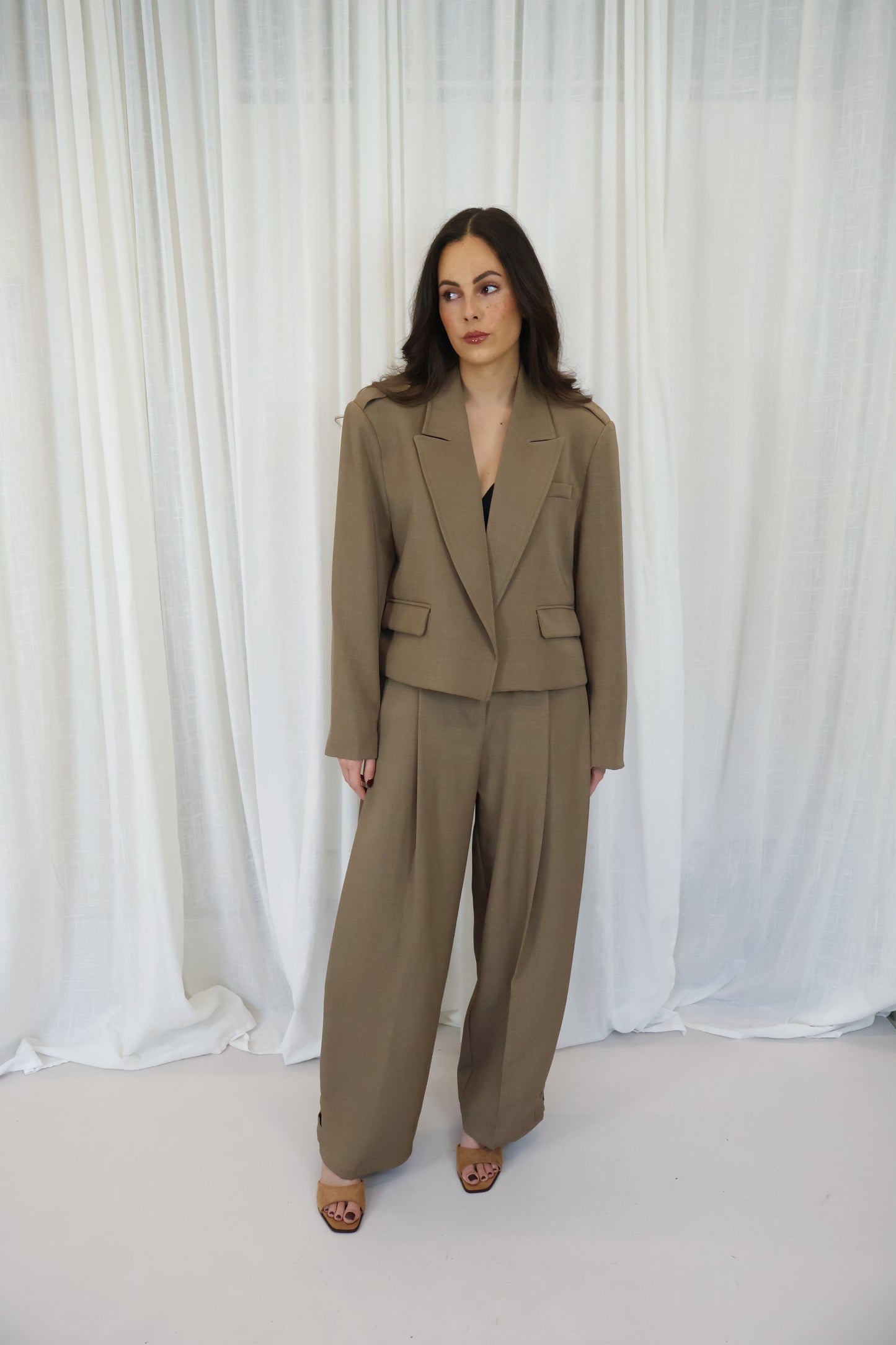 Pantalon met zij plooi - Camel