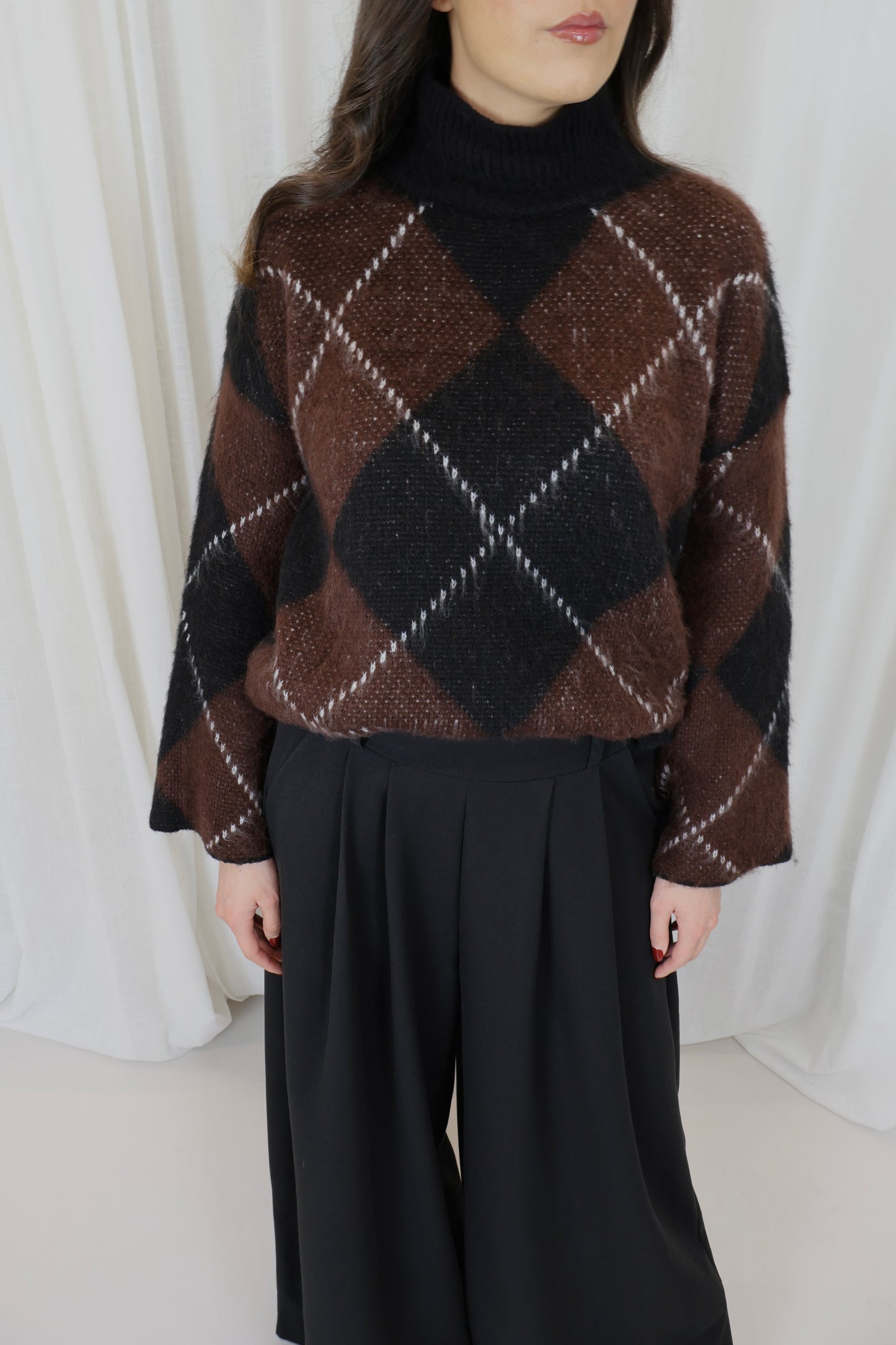 Geruite trui - Zwart met bruin