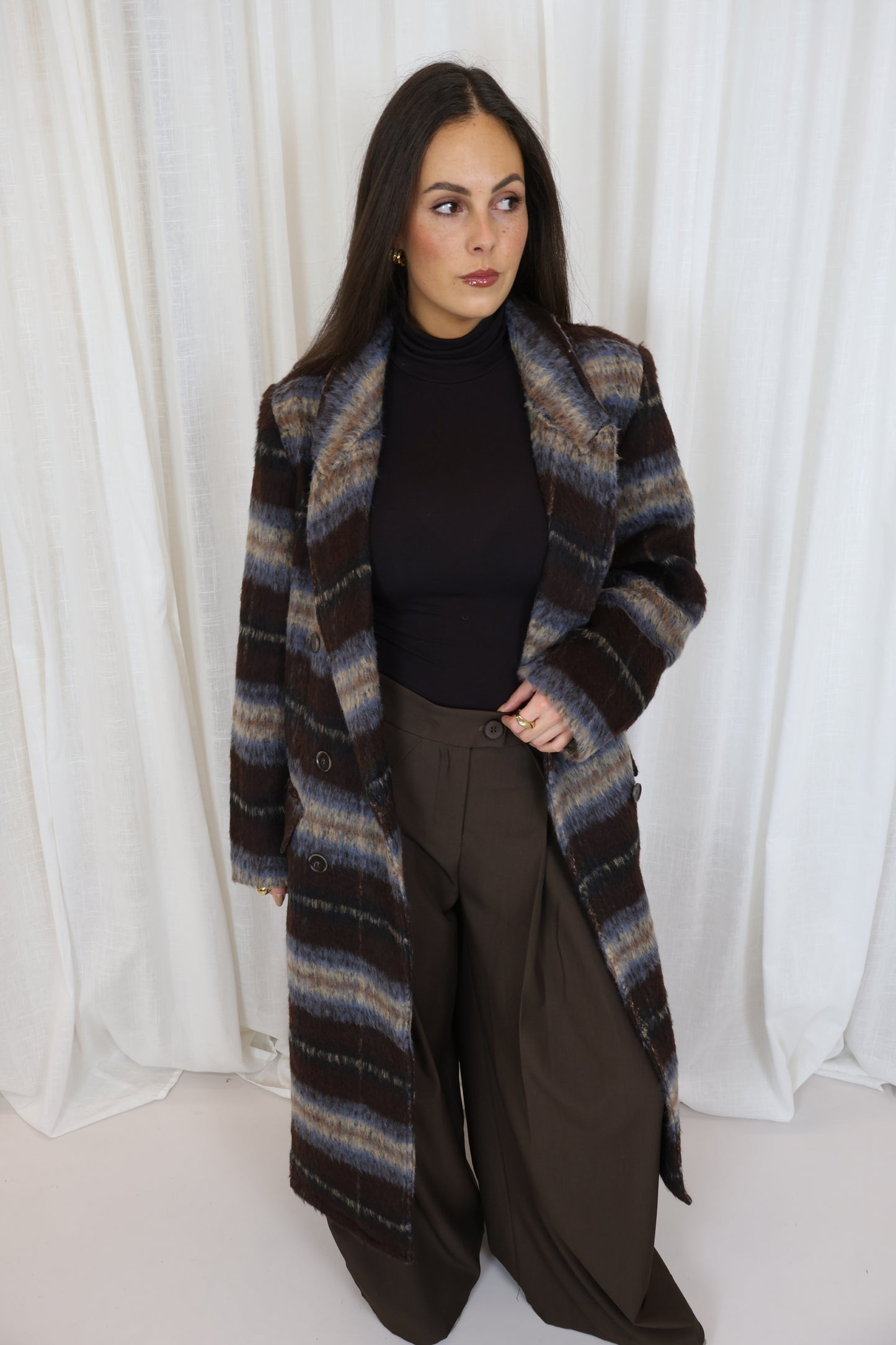 Lange jas met ruit - Bruin