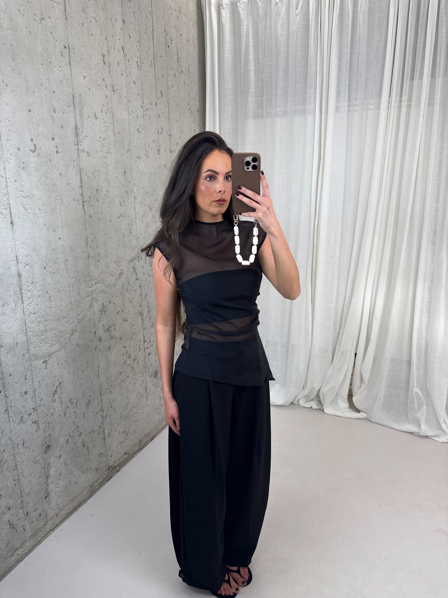 Pantalon met zij plooi - Zwart
