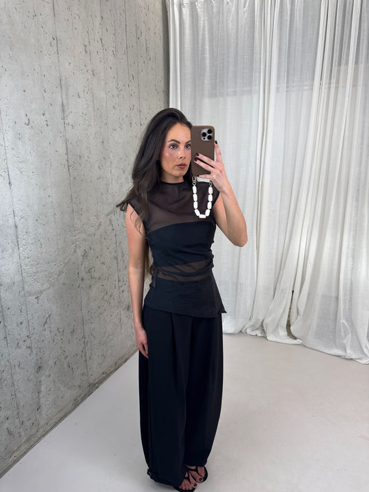 Pantalon met zij plooi - Zwart