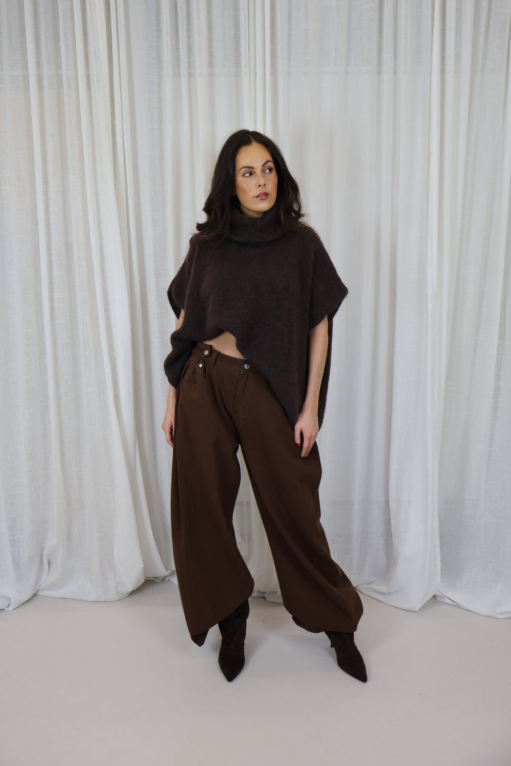 Trui met col mohair - Coffee