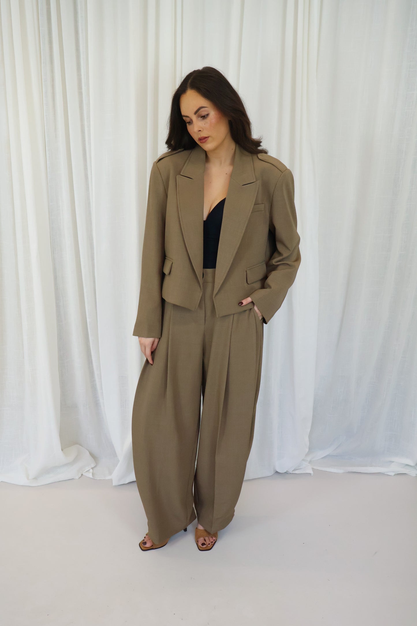 Pantalon met zij plooi - Camel