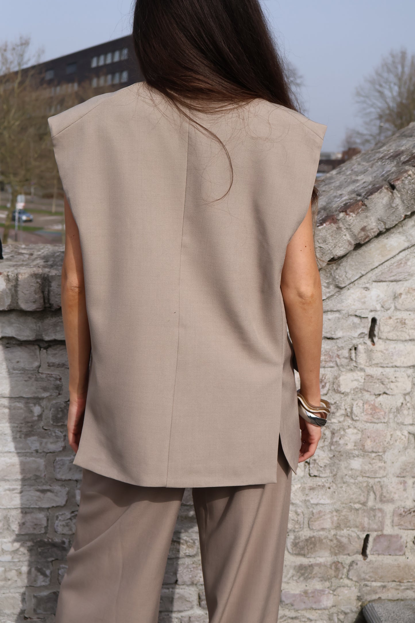 Oversized gilet met bijpassende pantalon - Taupe