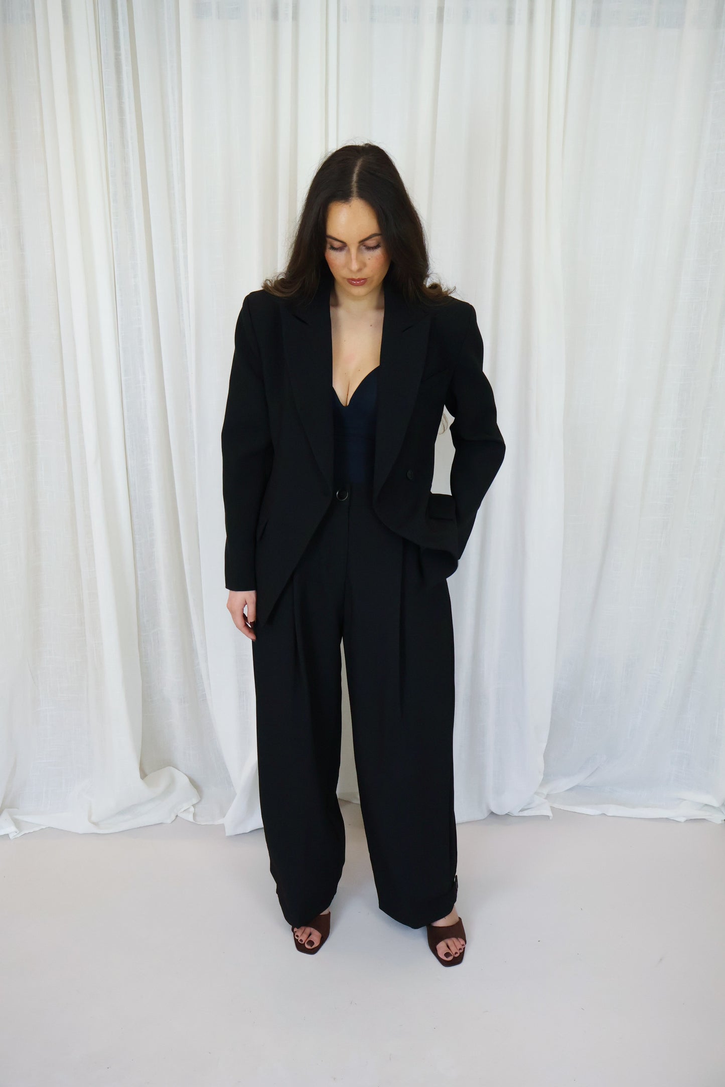 Pantalon met zij plooi - Zwart