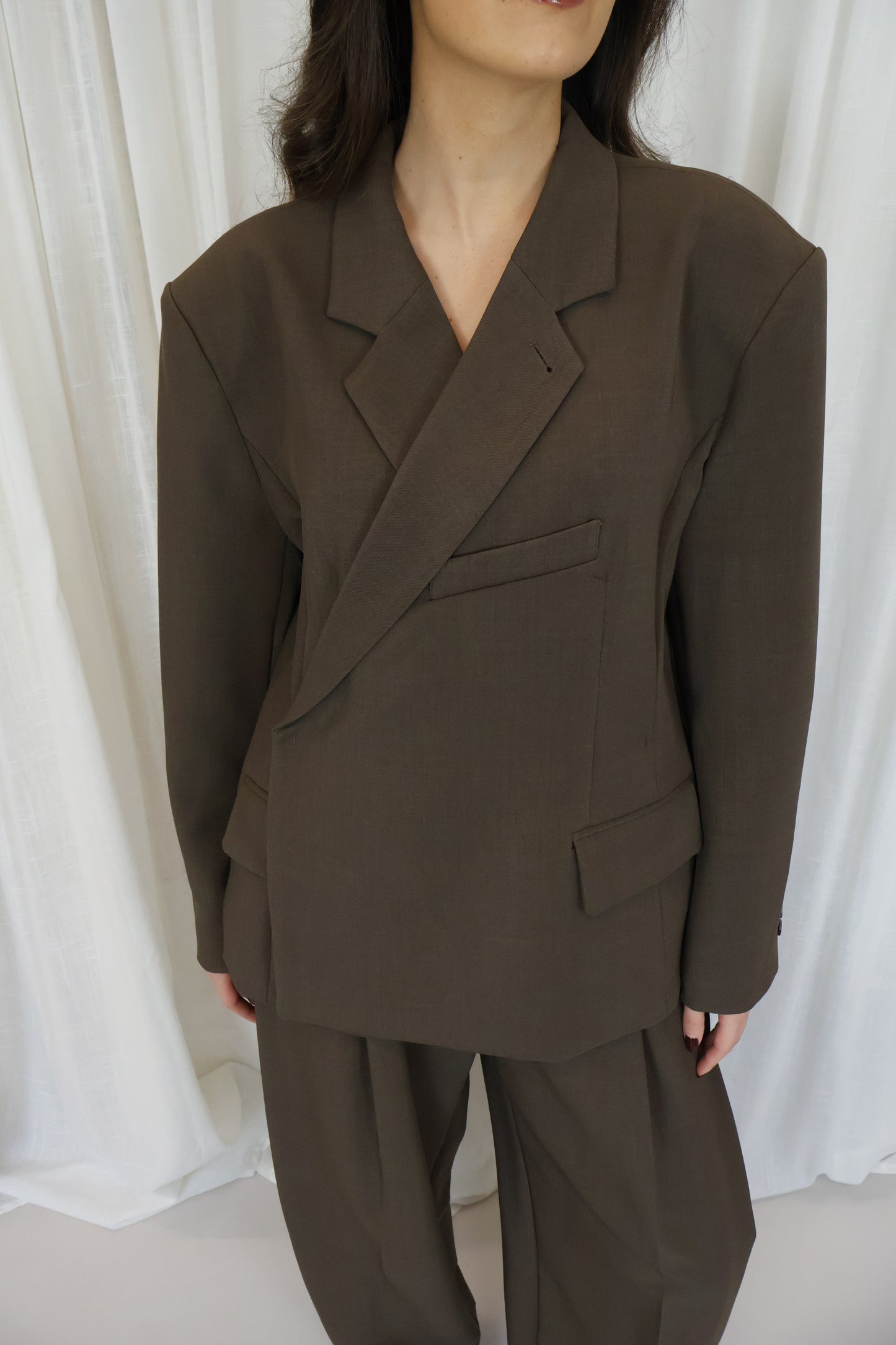 Blazer schuine sluiting - bruin