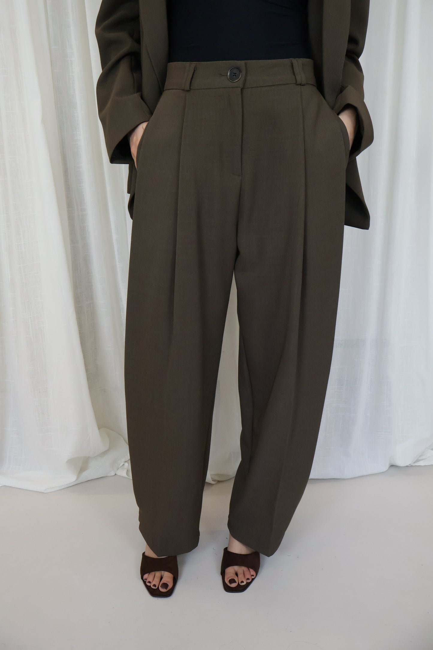 Pantalon met zij plooi - Bruin