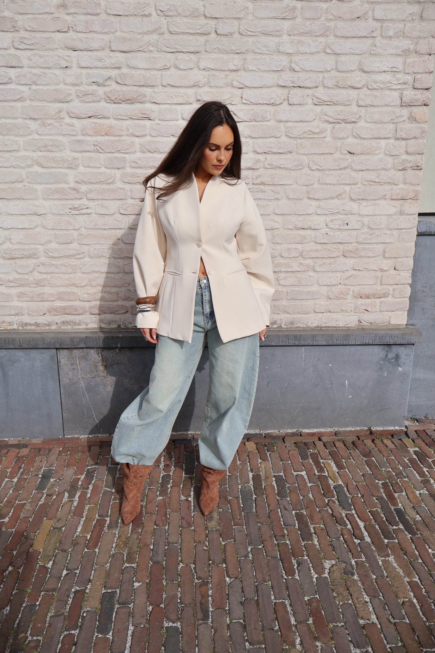 Blazer getailleerd ballon mouw - Off white