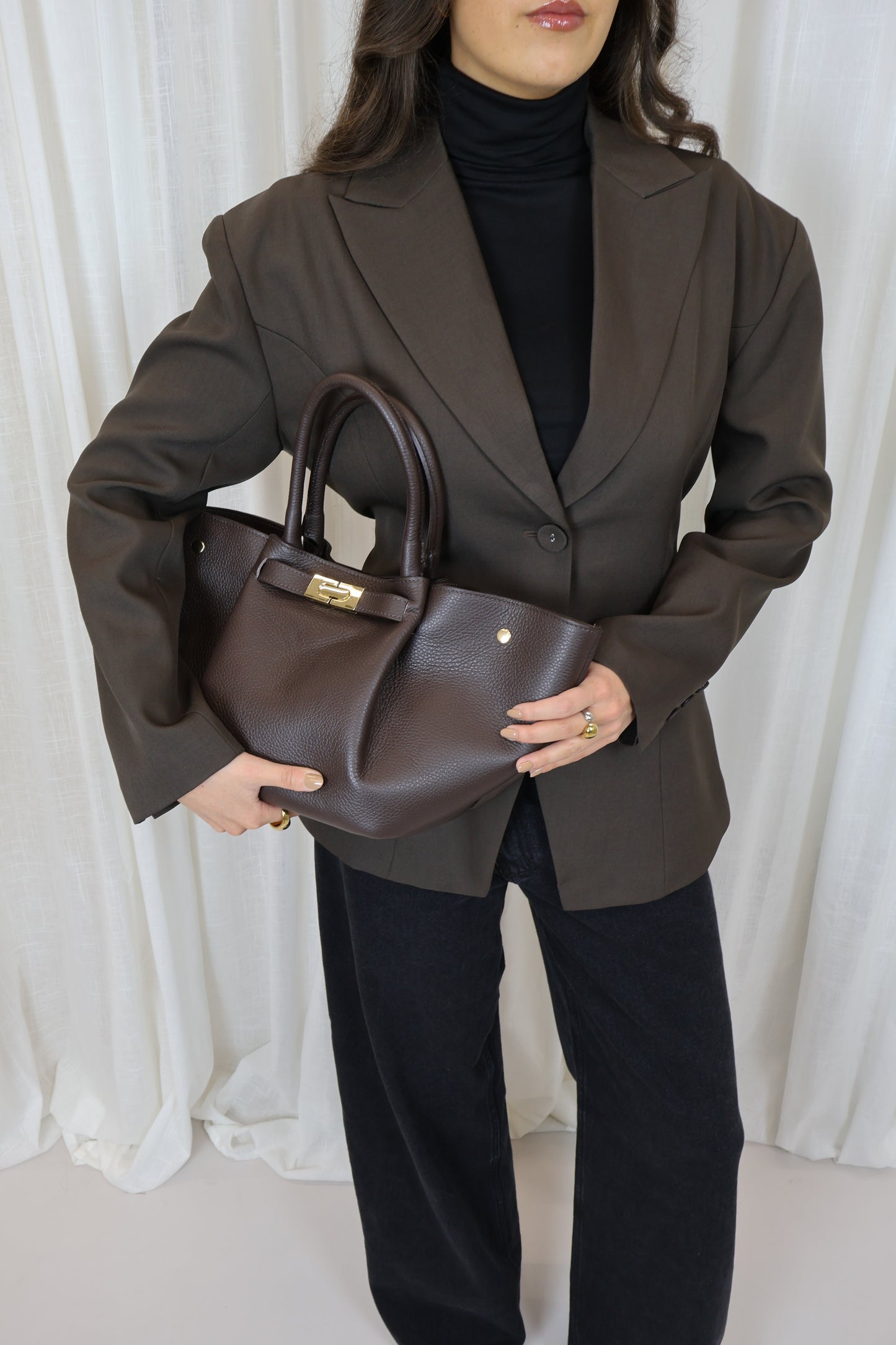 Leren tas met gesp - Bruin