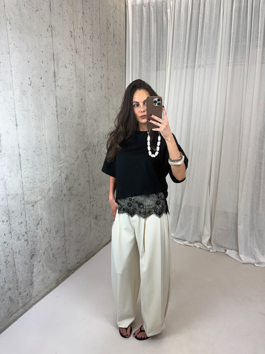 Shirt met kant - Zwart