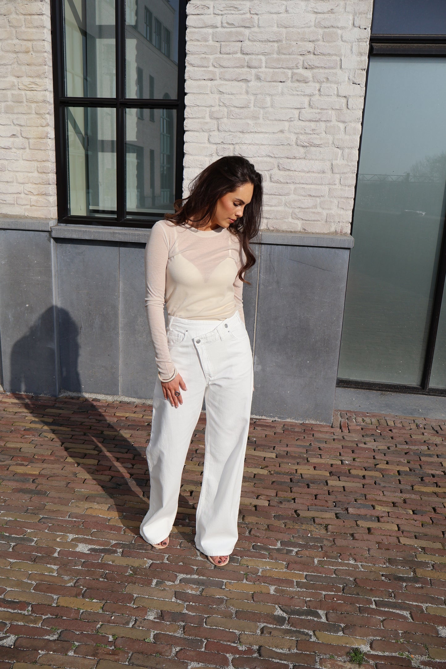 Jeans schuine sluiting - Off-white