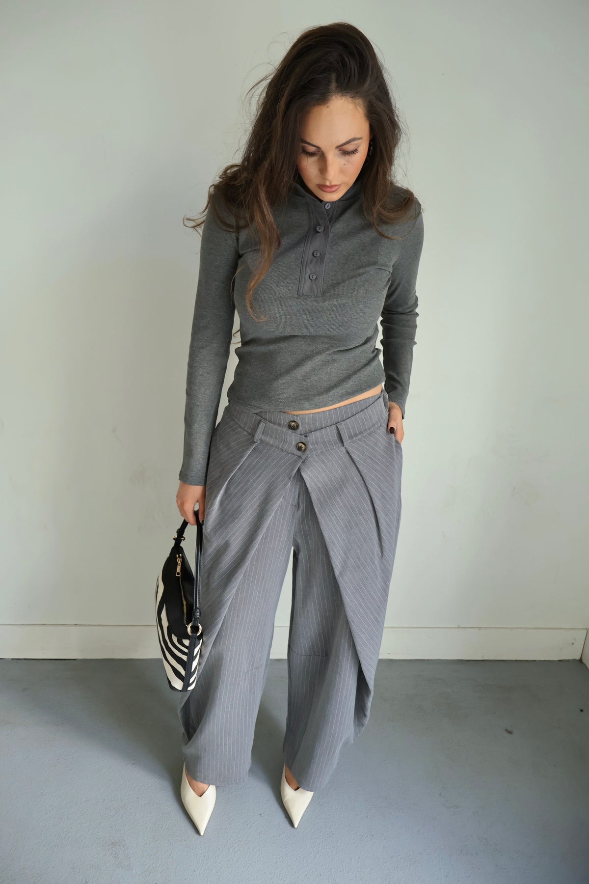 Gestreepte overslag pantalon - Grijs