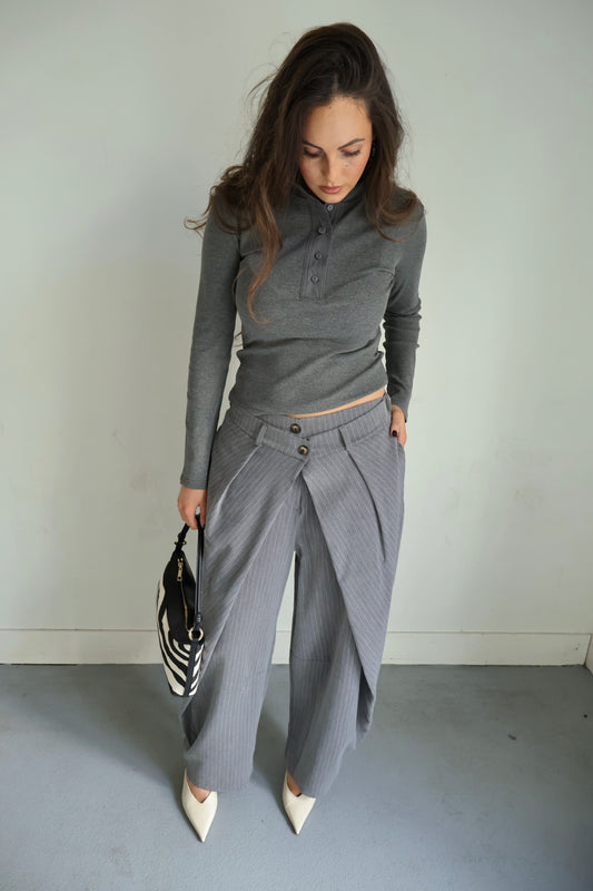 Gestreepte overslag pantalon - Grijs