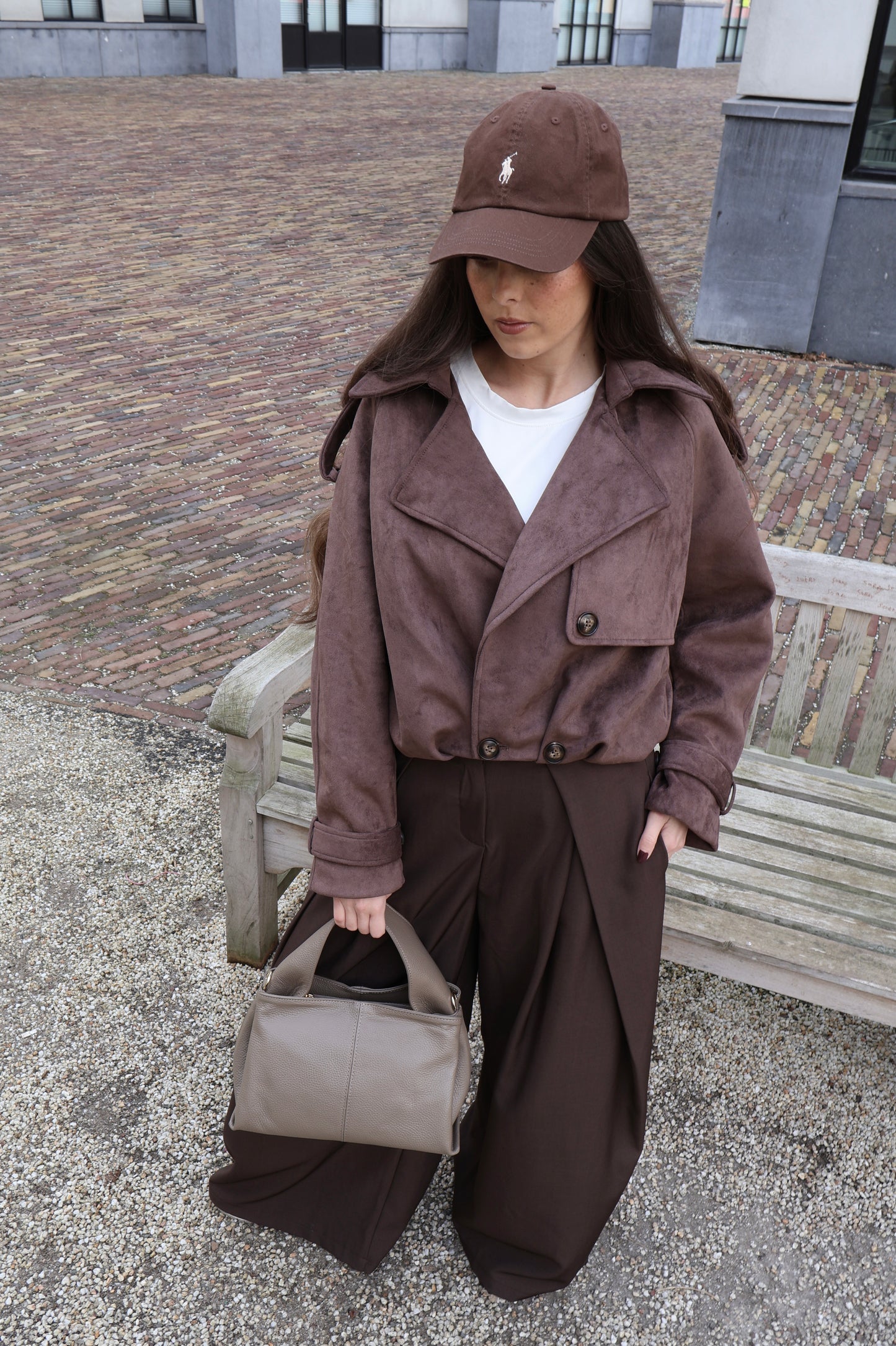 suede bomber trenchcoat - Donker bruin