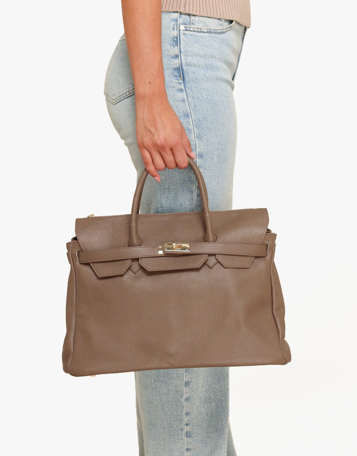 Donkertaupe Grote Gouden Details - Tas
