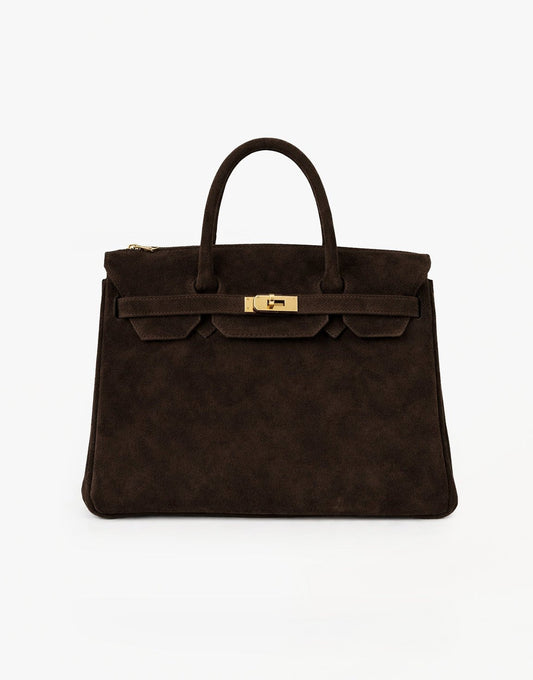Donkerbruine Grote Suede Gouden Detail - Tas