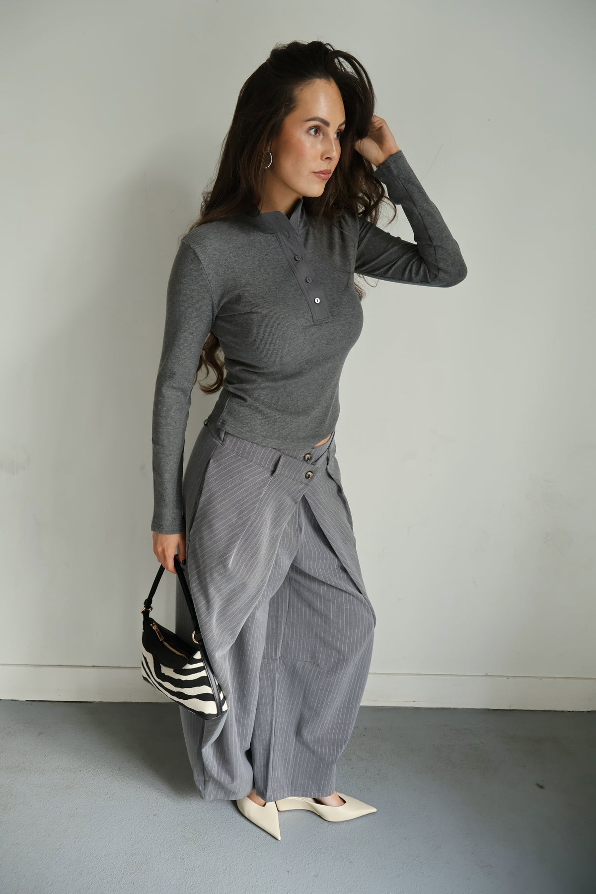 Gestreepte overslag pantalon - Grijs