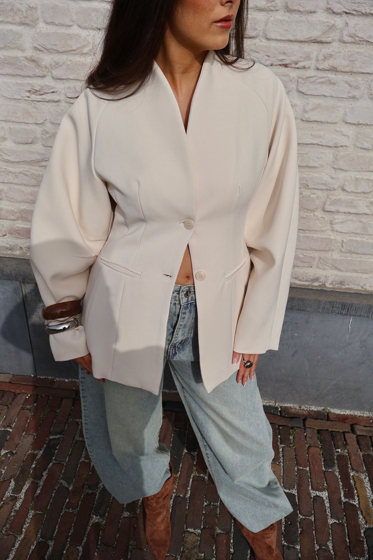 Blazer getailleerd ballon mouw - Off white