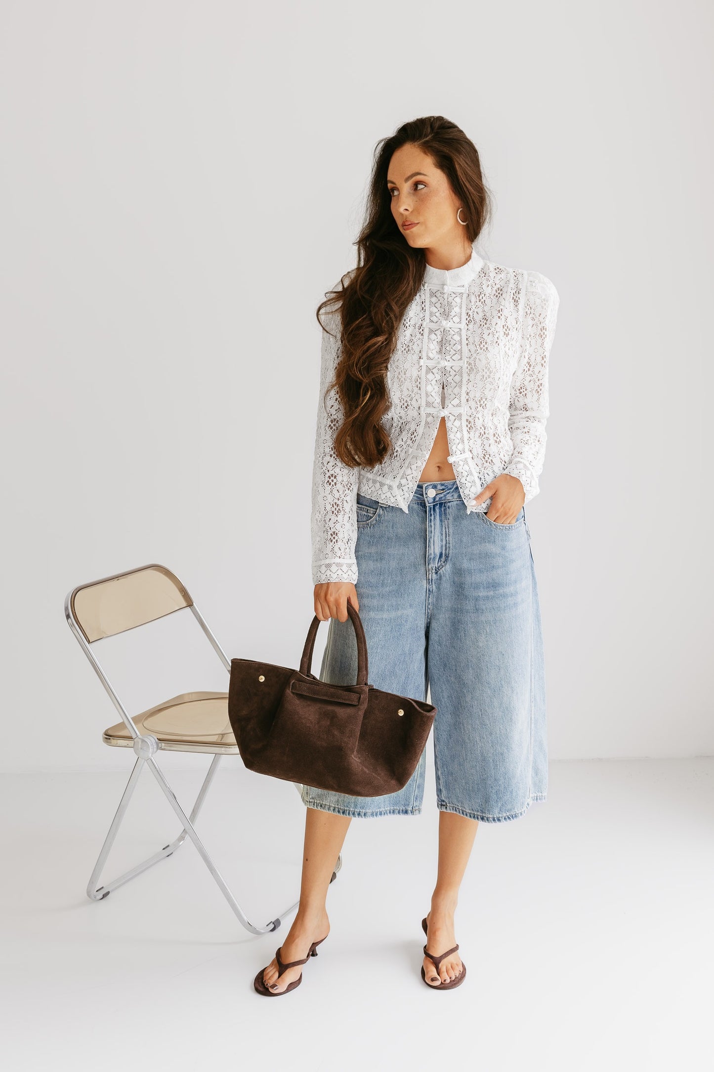 Kanten blouse lange mouw - Wit